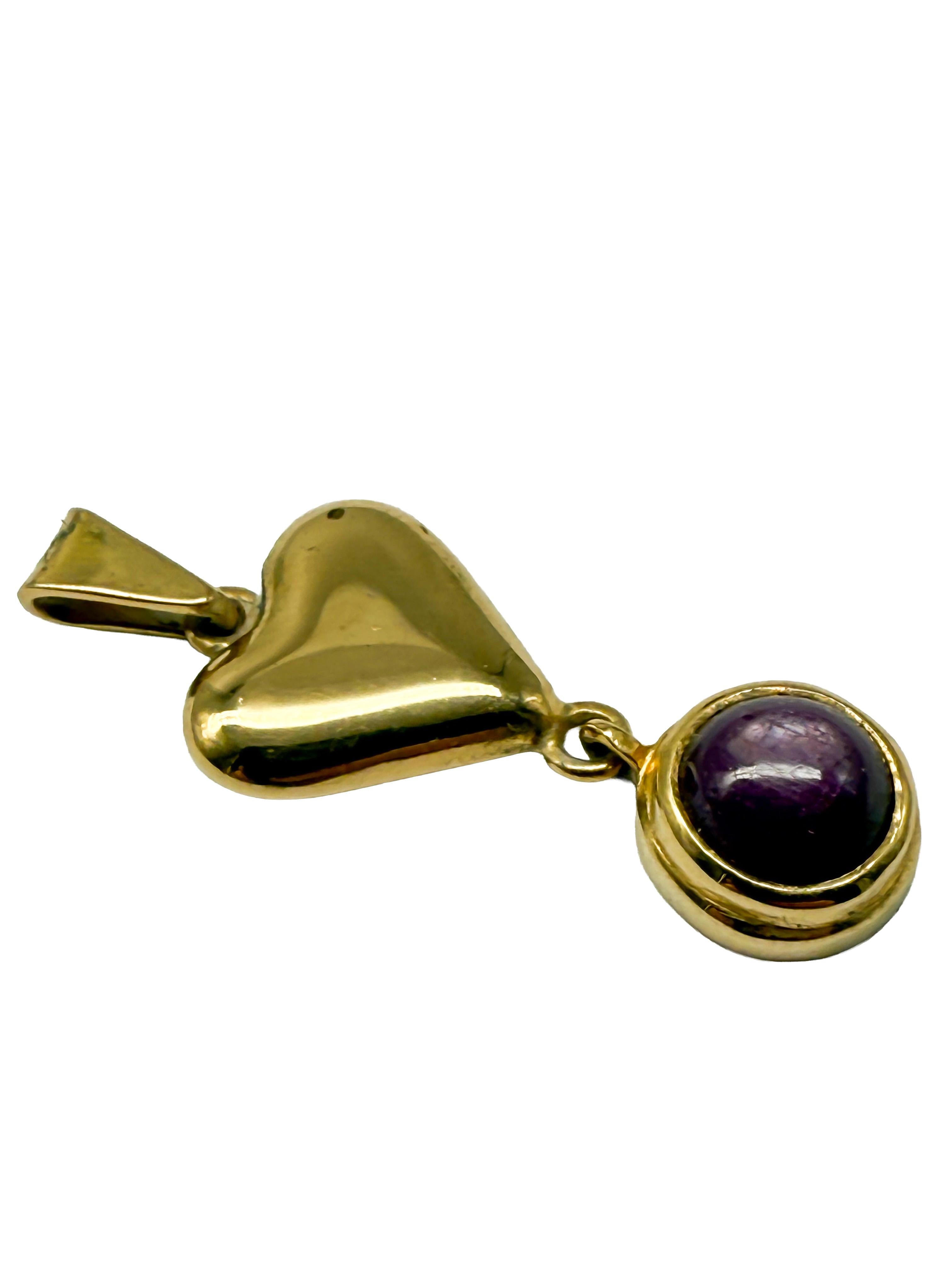 Taille cabochon Pendentif en or jaune 750 avec améthyste en vente