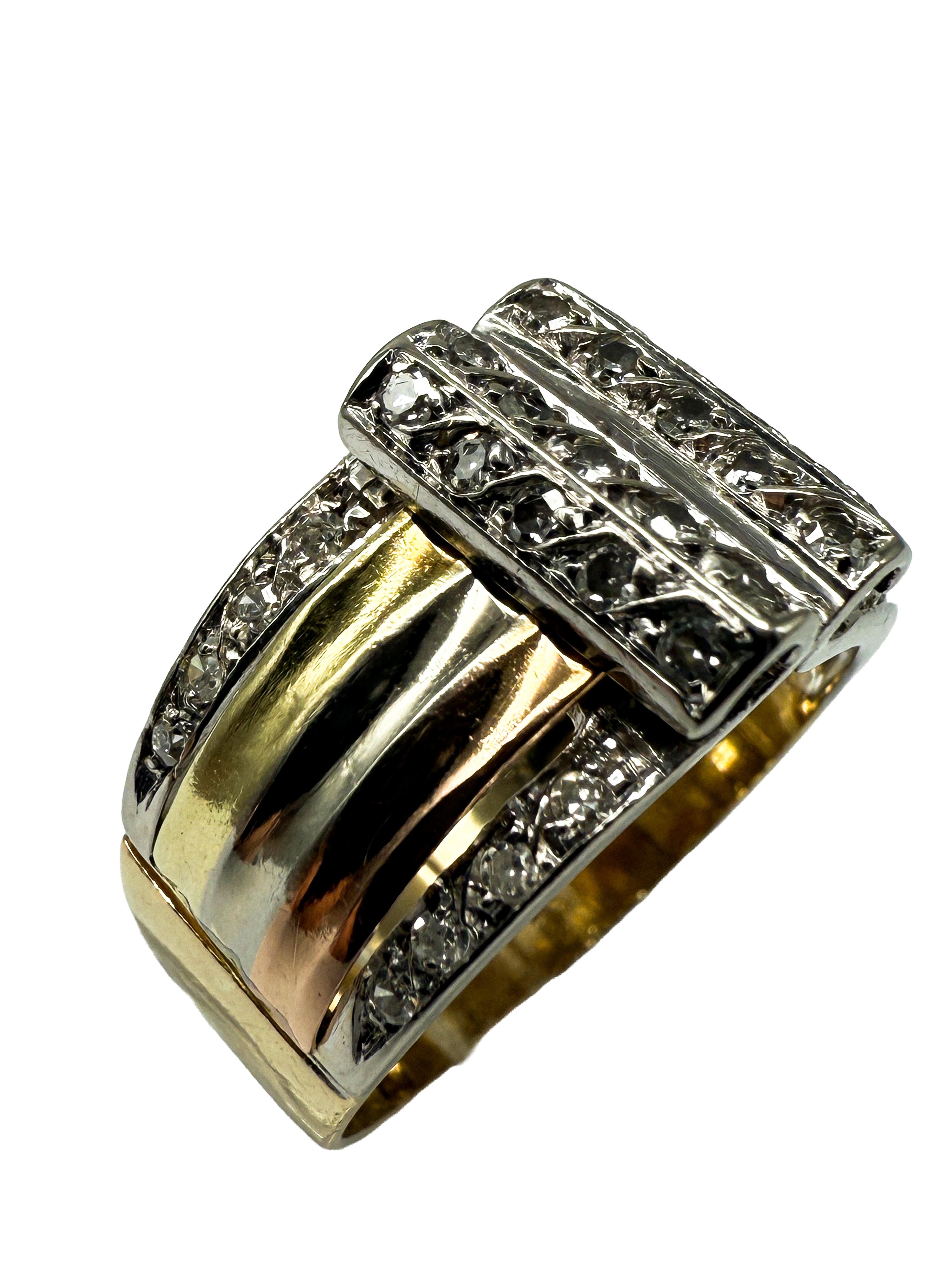 Rétro 750 yellow gold ring with diamonds; certificate included en vente