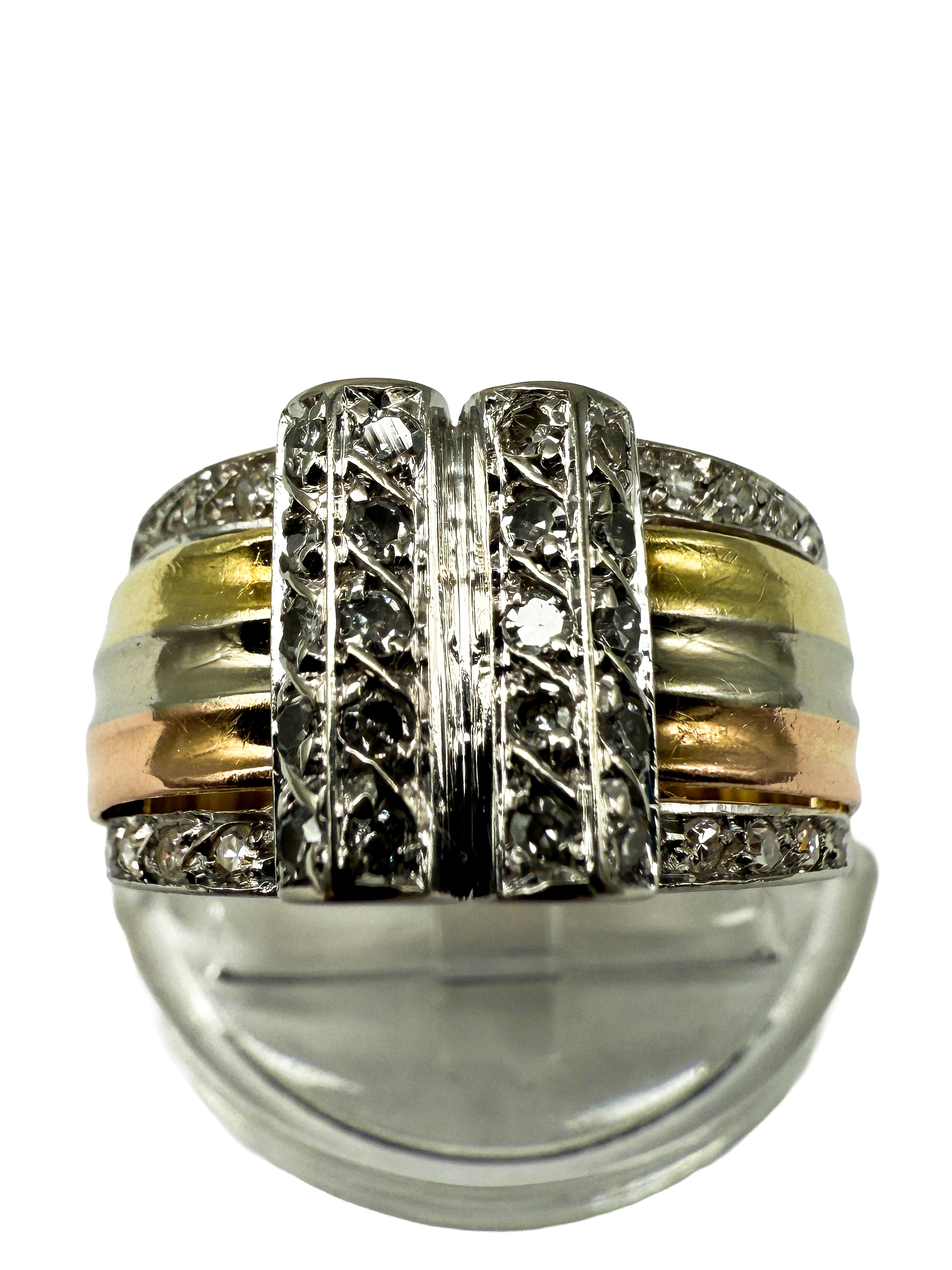 Taille brillant 750 yellow gold ring with diamonds; certificate included en vente