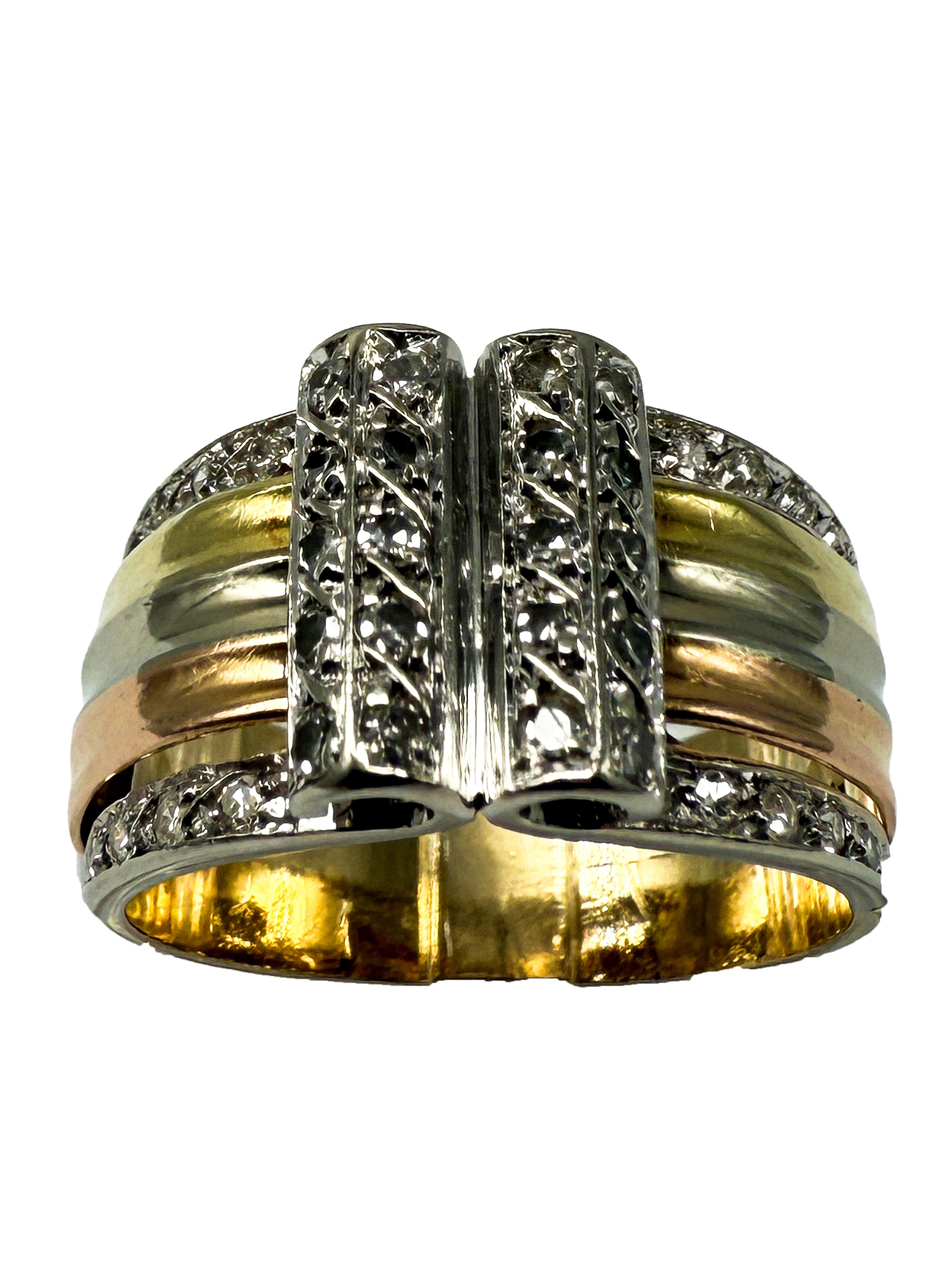 750 yellow gold ring with diamonds; certificate included en vente 3