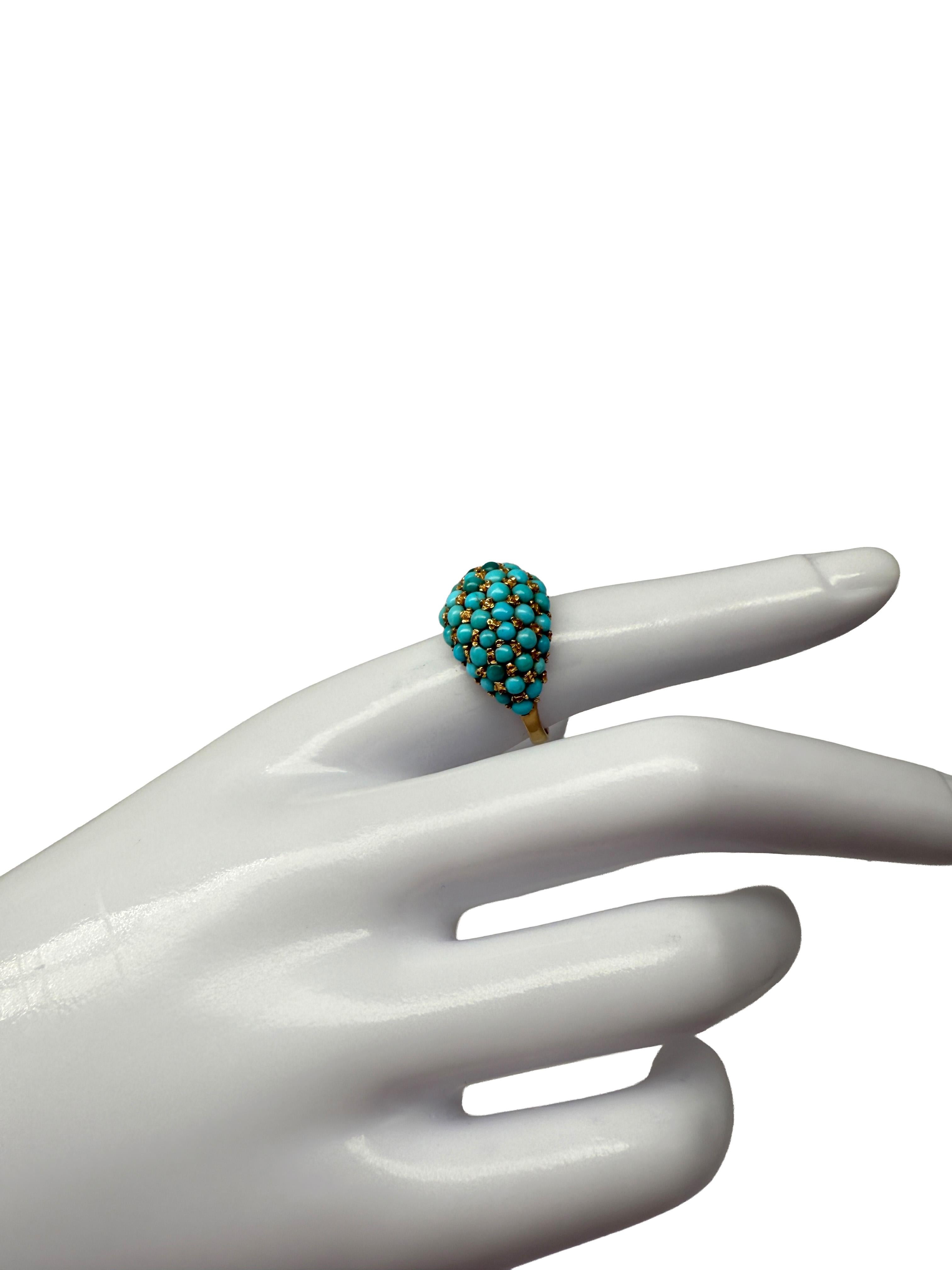 Bague en or jaune 750 avec turquoise en vente 4