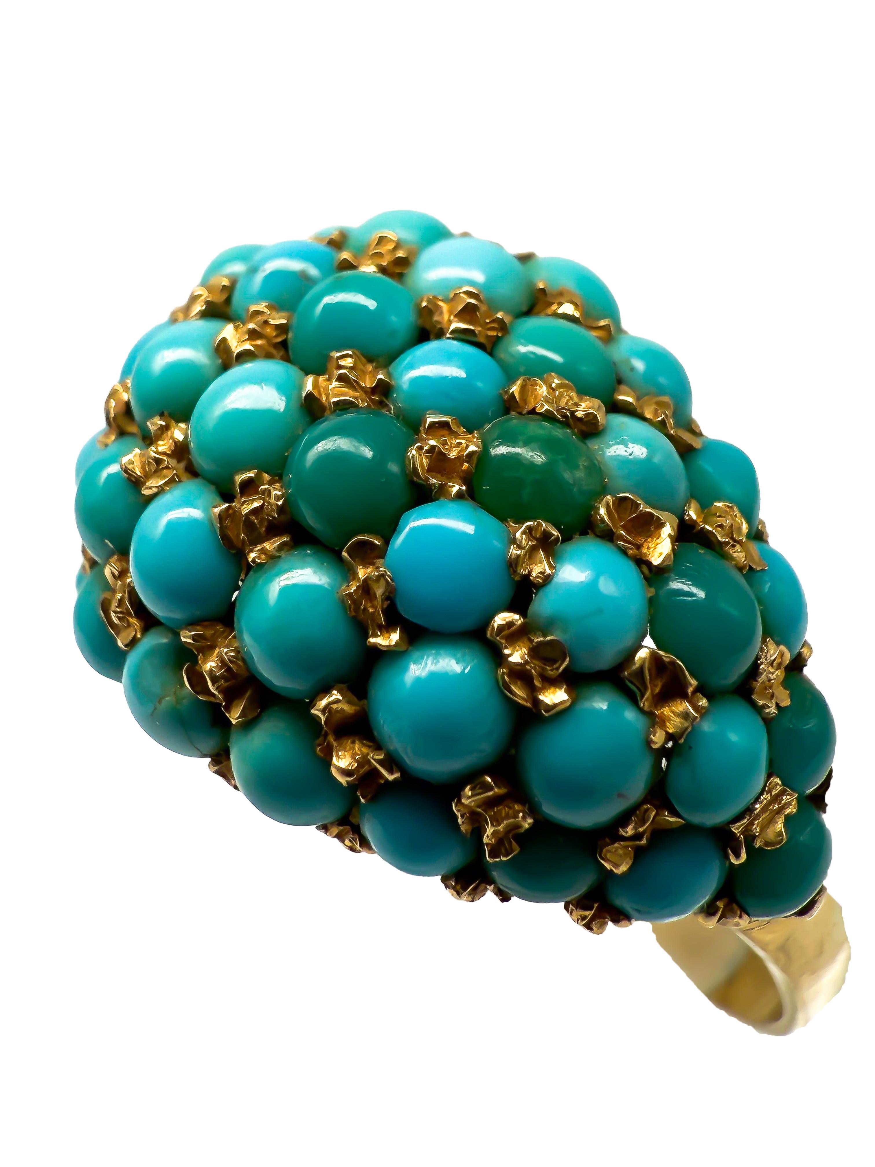 Taille ronde Bague en or jaune 750 avec turquoise en vente