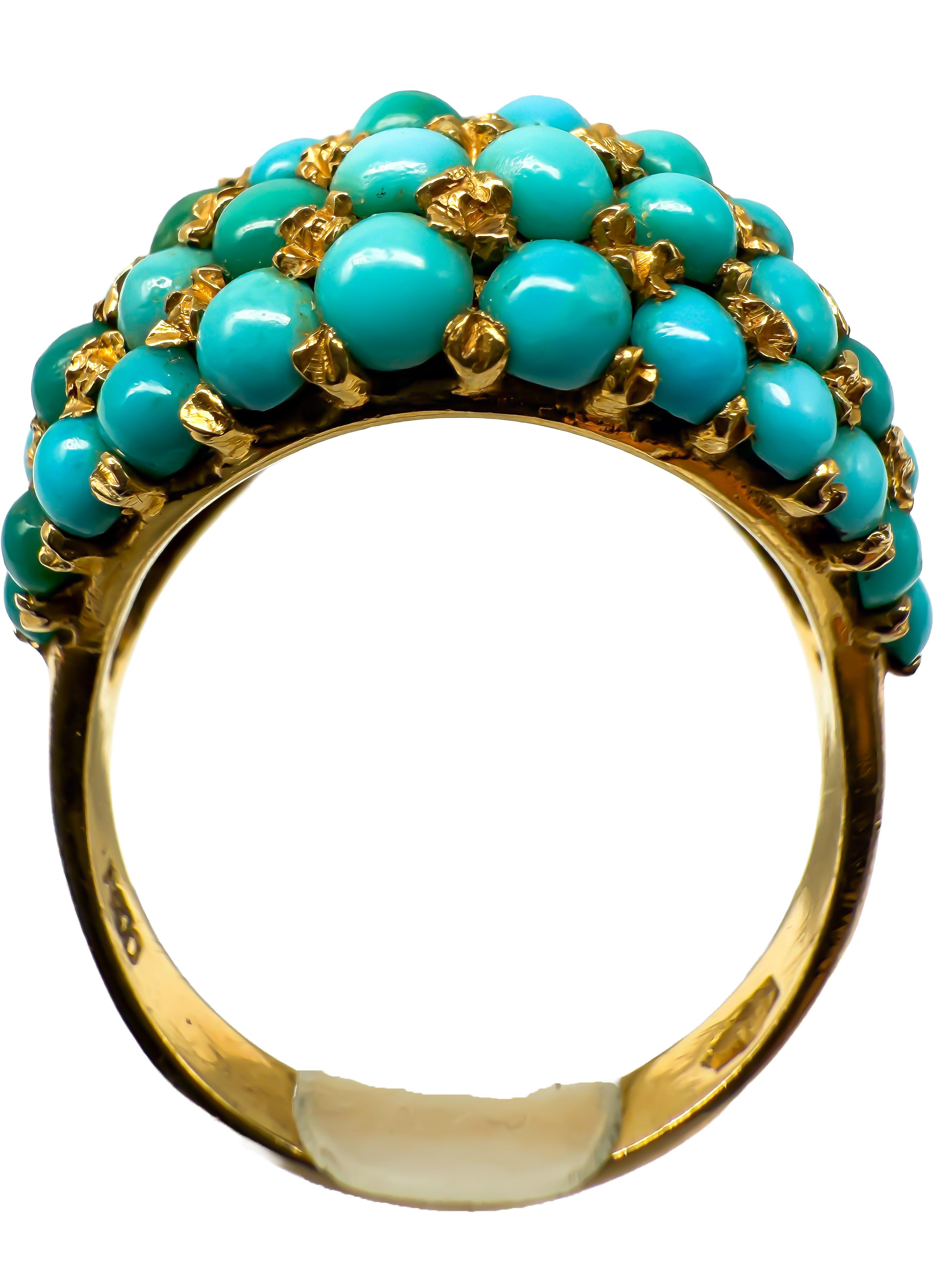 Bague en or jaune 750 avec turquoise Unisexe en vente
