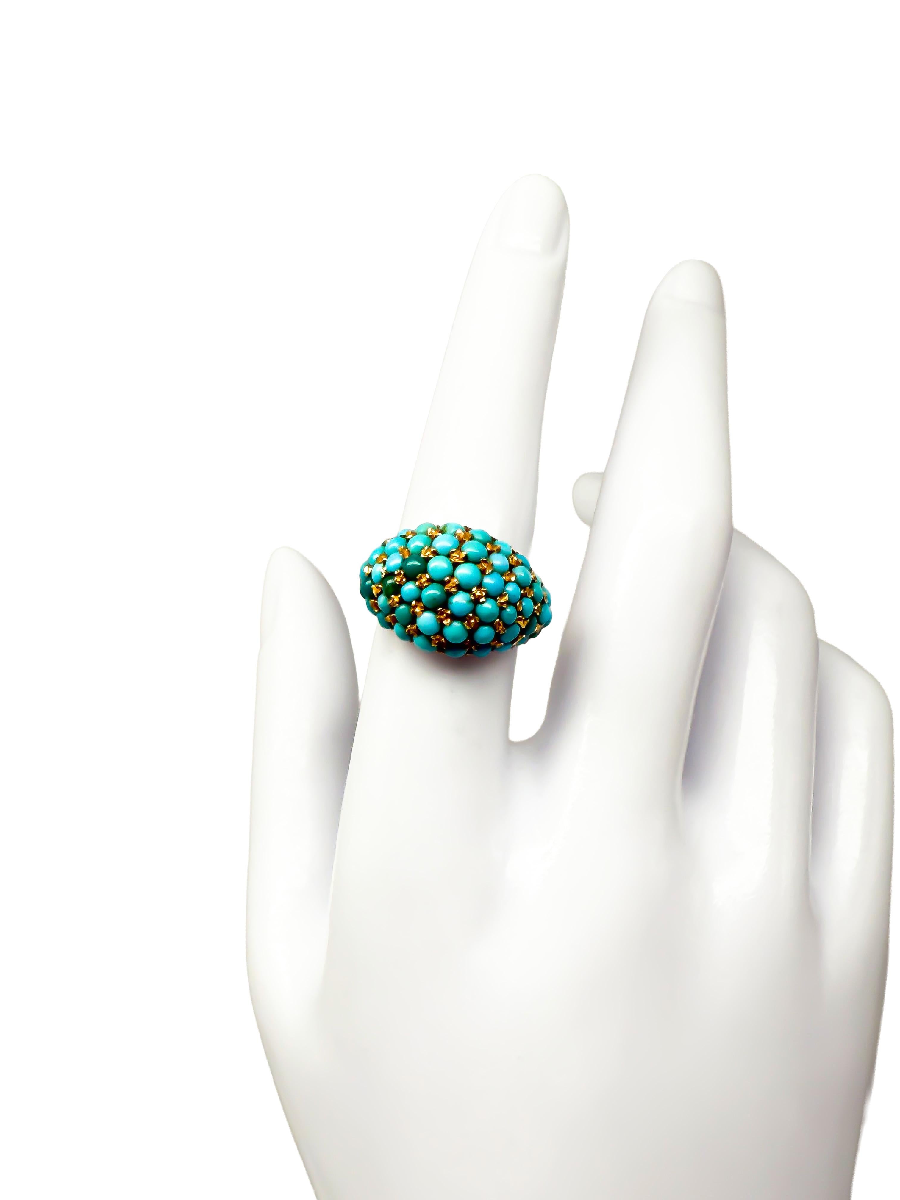 Bague en or jaune 750 avec turquoise en vente 1