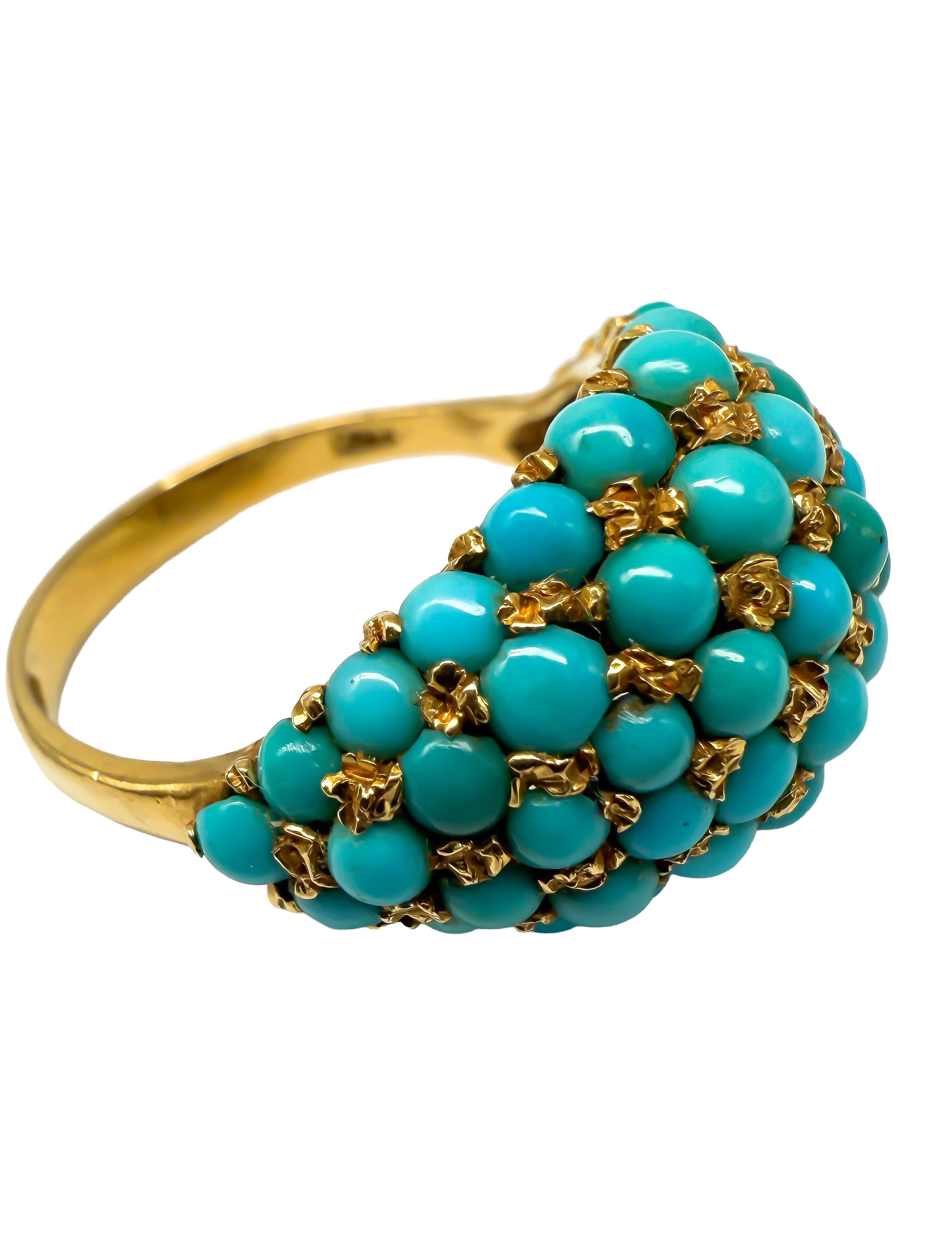 Bague en or jaune 750 avec turquoise en vente 2