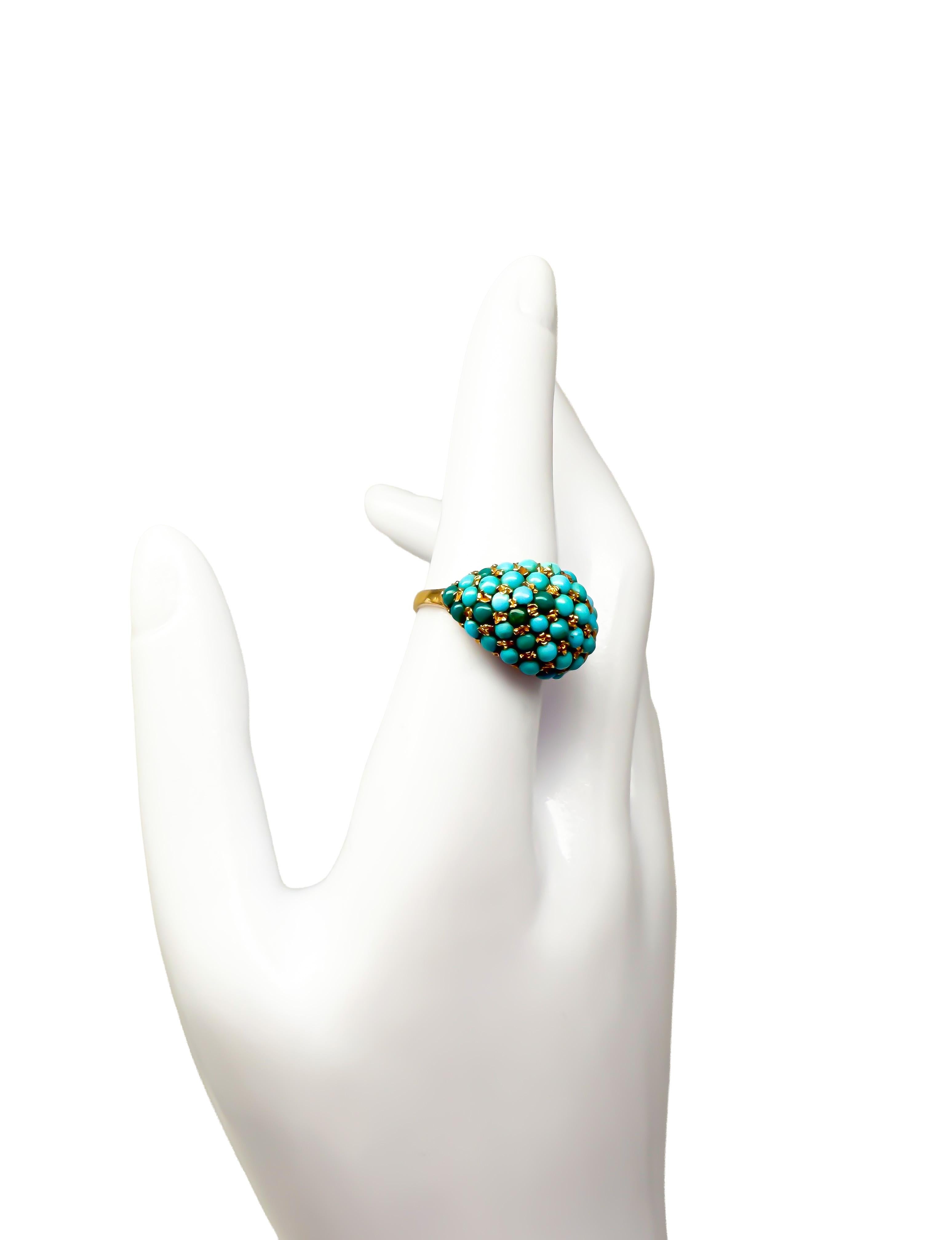Bague en or jaune 750 avec turquoise en vente 3