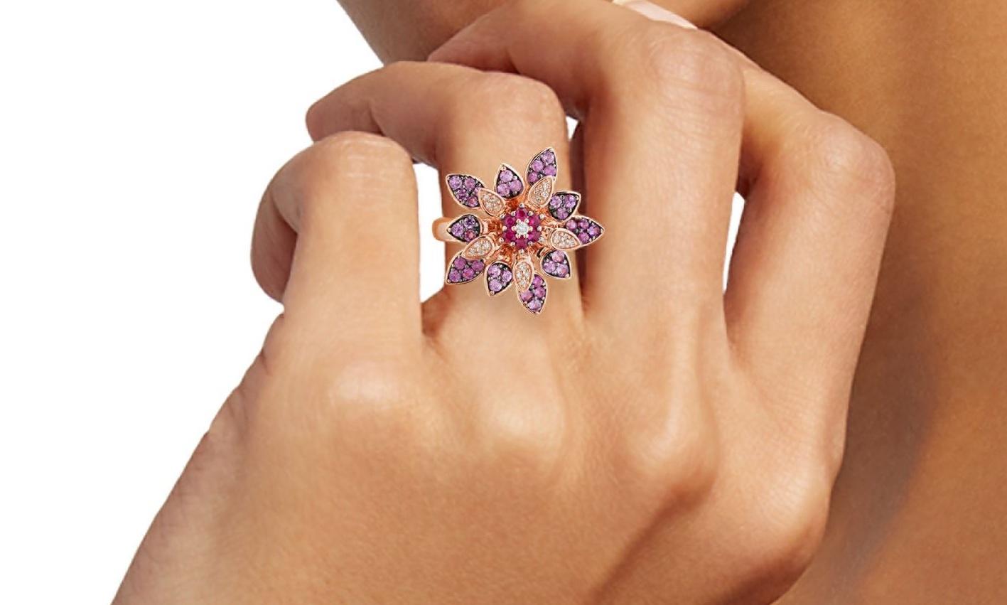 New / Effy Ruby, Diamond Mechanical Flower Ring /14K Gold 2