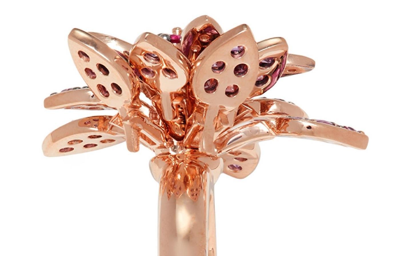 New / Effy Ruby, Diamond Mechanical Flower Ring /14K Gold 1