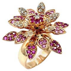 New / Effy Ruby, Diamond Mechanical Flower Ring /14K Gold