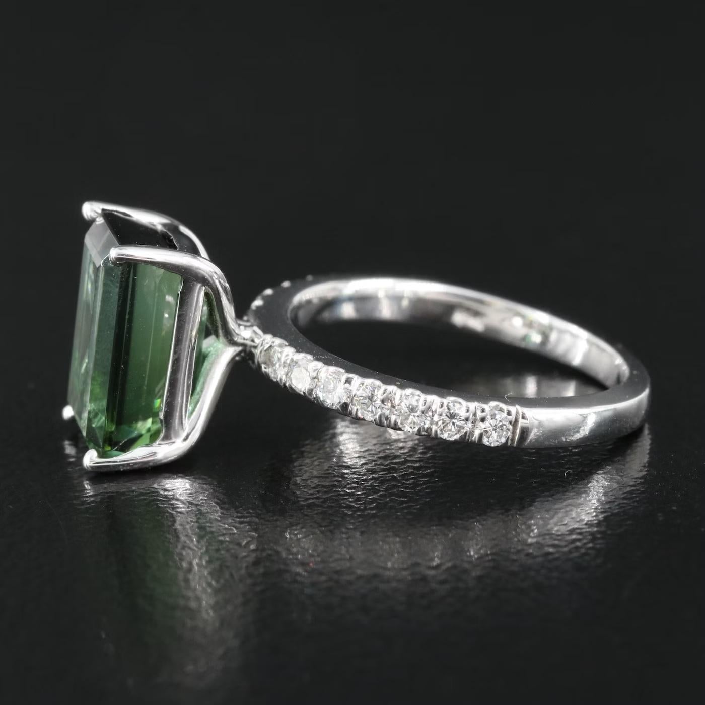 Emerald Cut $7500 / NEW / GIA certified untreated Tourmaline & Diamond Fancy Ring / 14K Gold