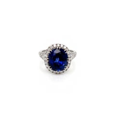 Anello da donna con zaffiro e diamanti a raggiera da 7,50 carati totali, certificato GIA