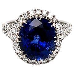Anillo de mujer con halo de zafiros y diamantes de 7,50 quilates, certificado GIA
