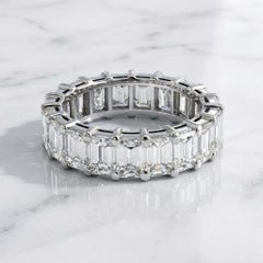 7.50ct E VS1 Emerald Cut Diamond Platinum Eternity Band Ring with Full Circle Sp
