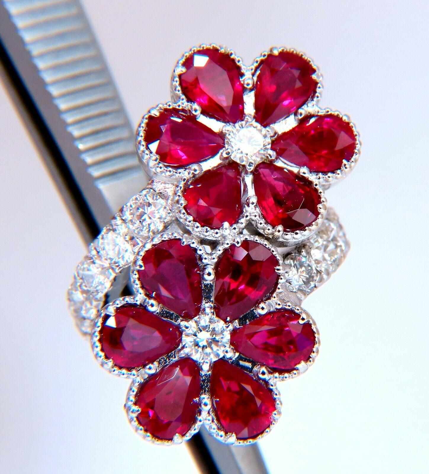 Pear Cut 7.50ct Natural Burma Rubies Diamonds Cluster ring 18kt Bypass Deco For Sale