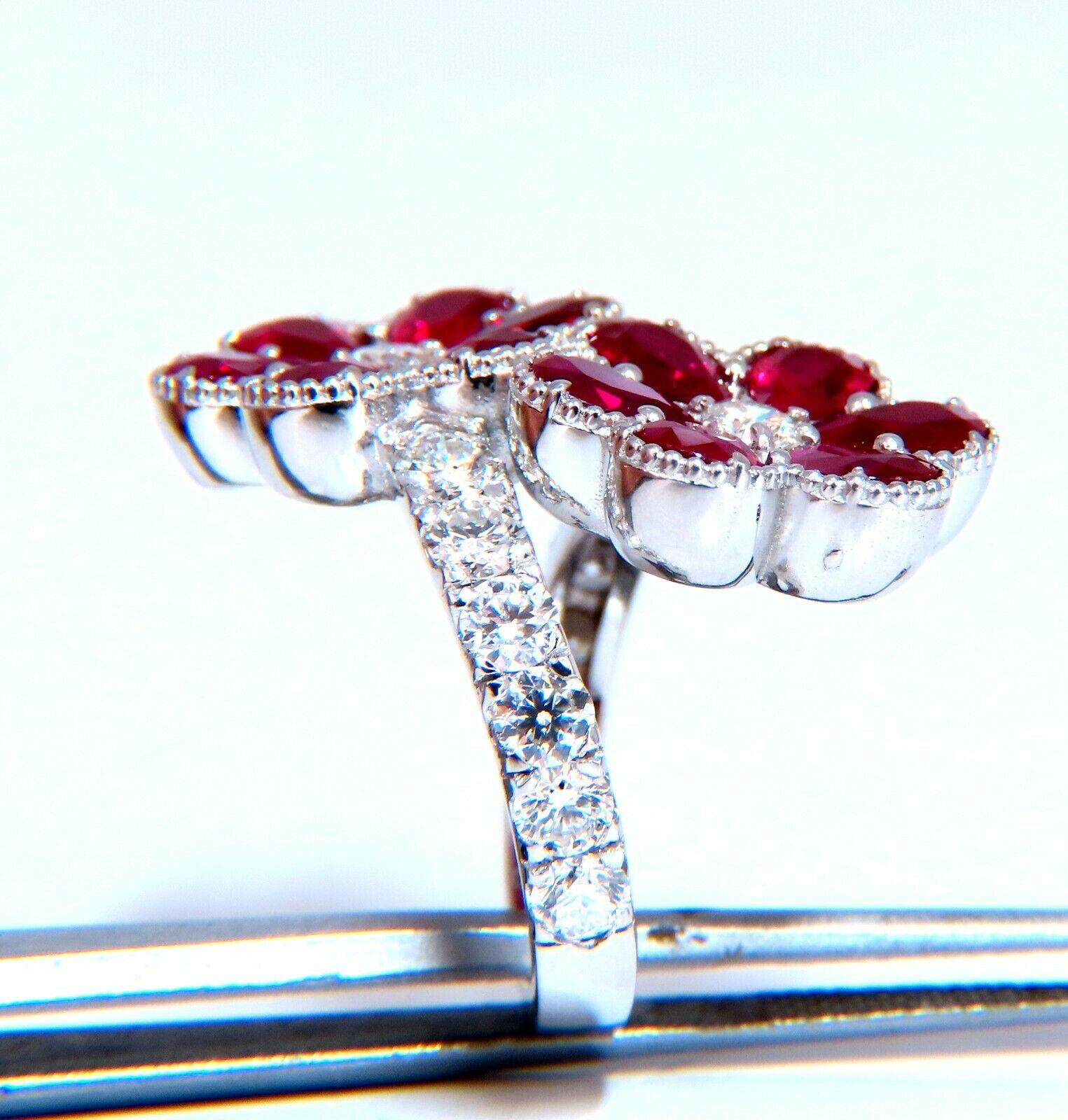 7.50ct Natural Burma Rubies Diamonds Cluster ring 18kt Bypass Deco In New Condition For Sale In New York, NY