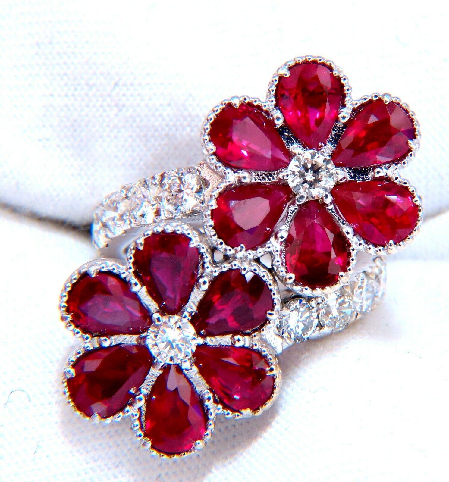 7.50ct Natural Burma Rubies Diamonds Cluster ring 18kt Bypass Deco For Sale 1