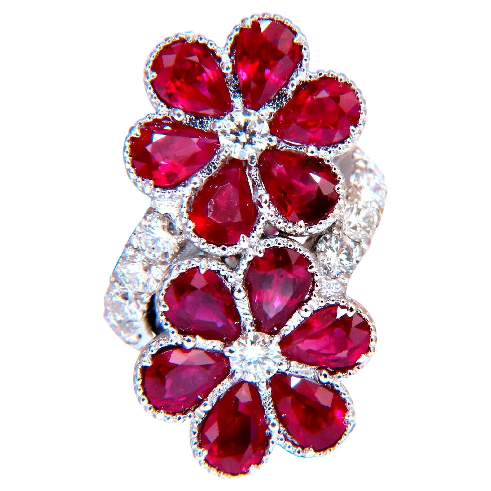 7.50ct Natural Burma Rubies Diamonds Cluster ring 18kt Bypass Deco For Sale