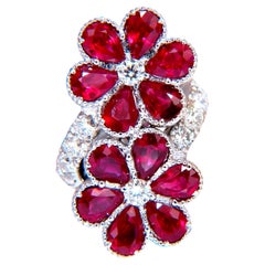 7,50 Karat natürliche Burma Rubine Diamanten Cluster Ring 18kt Bypass Deco