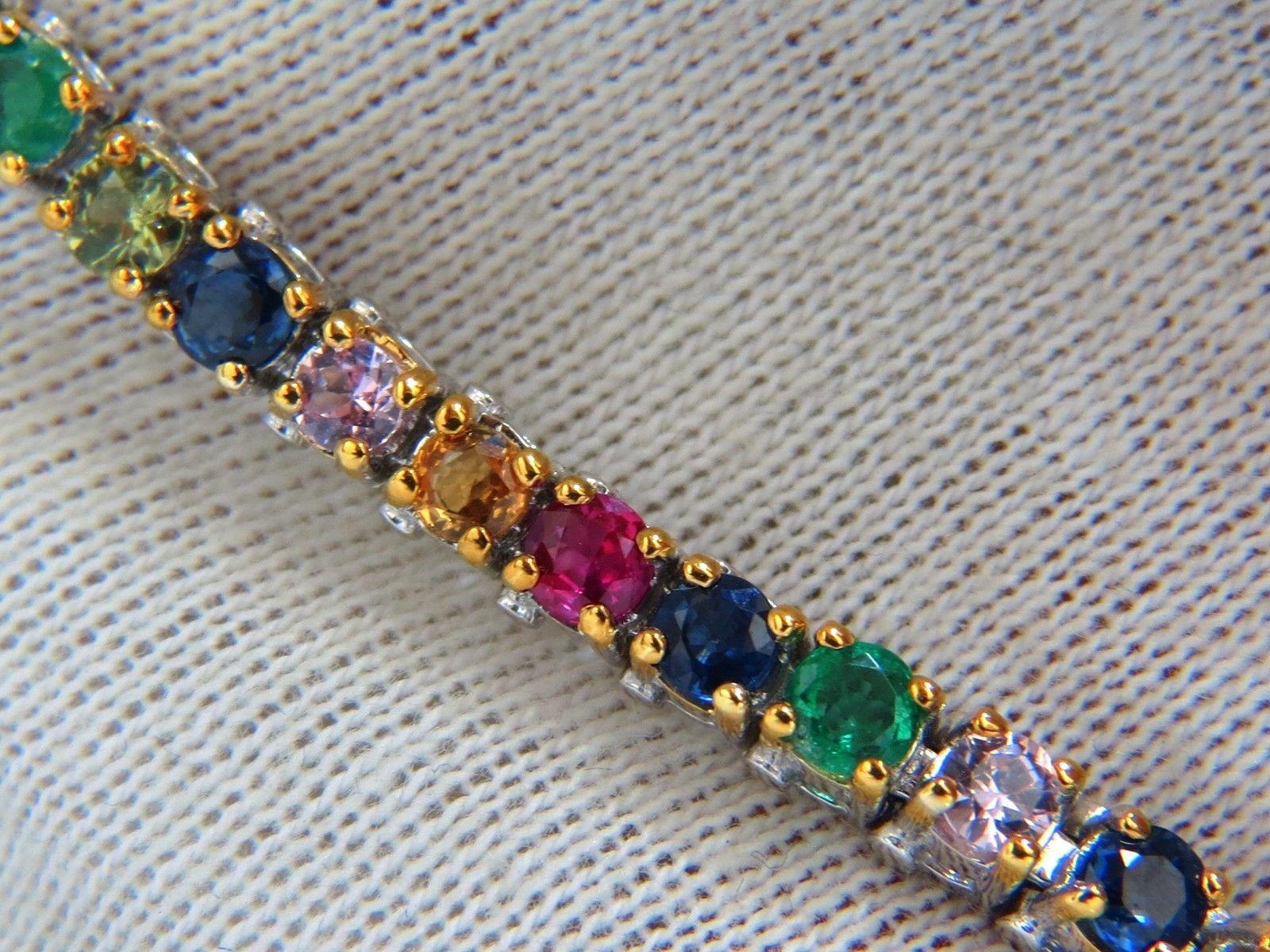 Round Cut 7.50ct natural ruby emerald sapphires diamond tennis bracelet 14kt gem line For Sale