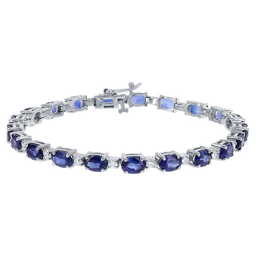 7.50 Ctw Oval Shaped Natural Blue Sapphire and 1.20 Ctw Round Diamonds Bracelet For Sale