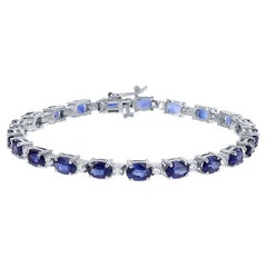 Bracelet de saphirs bleus naturels de forme ovale de 7,50 carats et diamants ronds de 1,20 carat