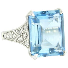 7.51 Carat Aquamarine Diamonds White Gold Cocktail Fashion Ring
