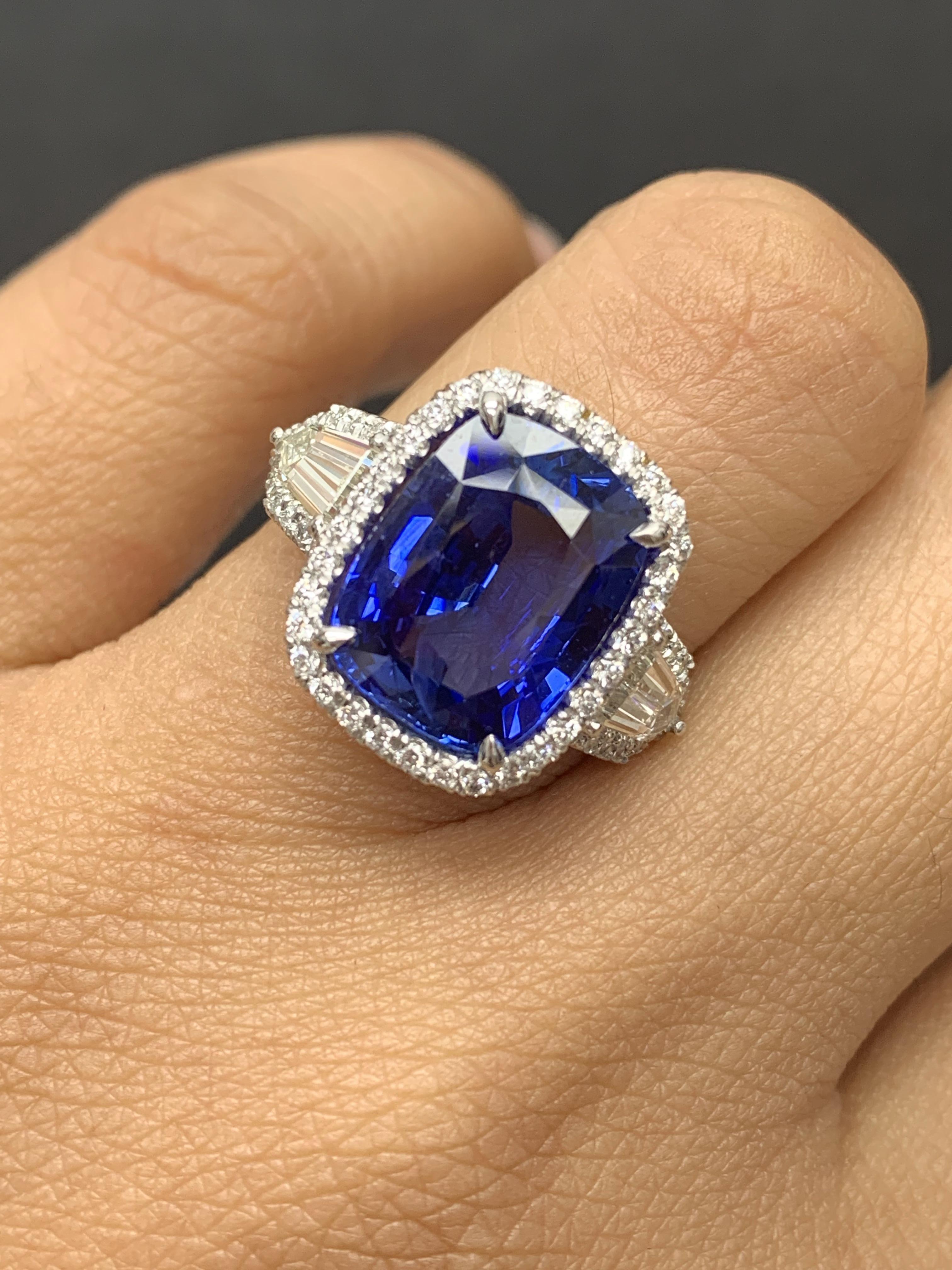 7.51 Carat Cushion Cut Sapphire and Diamond Engagement Ring in Platinum For Sale 7