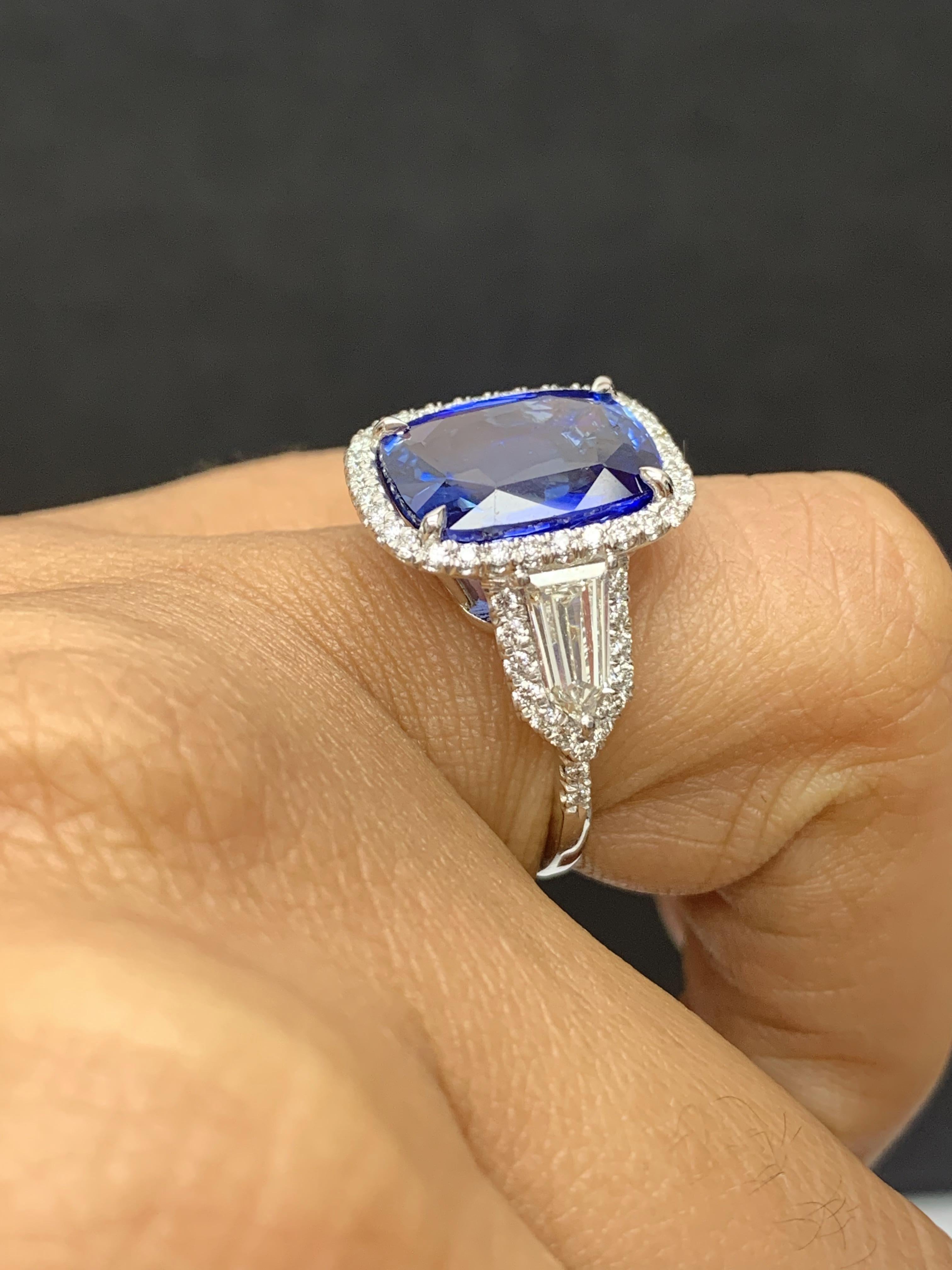 7.51 Carat Cushion Cut Sapphire and Diamond Engagement Ring in Platinum For Sale 8