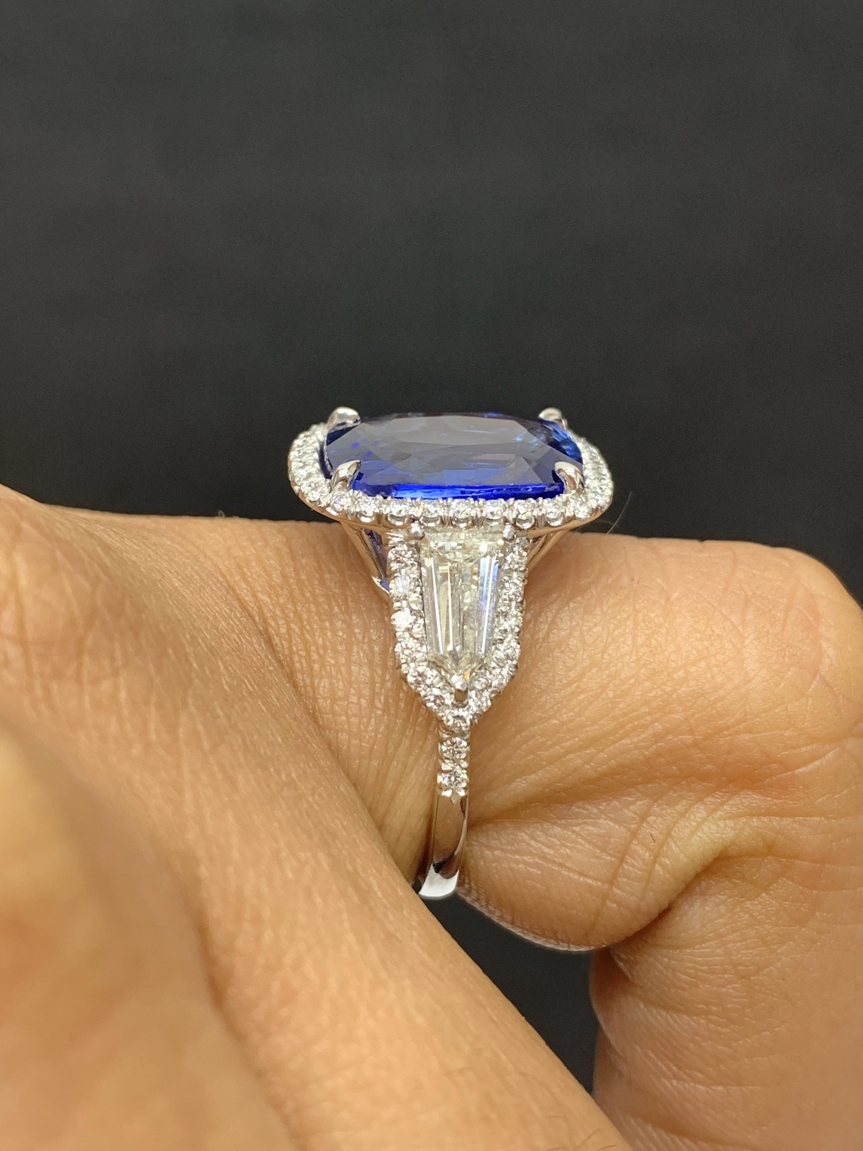 7.51 Carat Cushion Cut Sapphire and Diamond Engagement Ring in Platinum For Sale 9