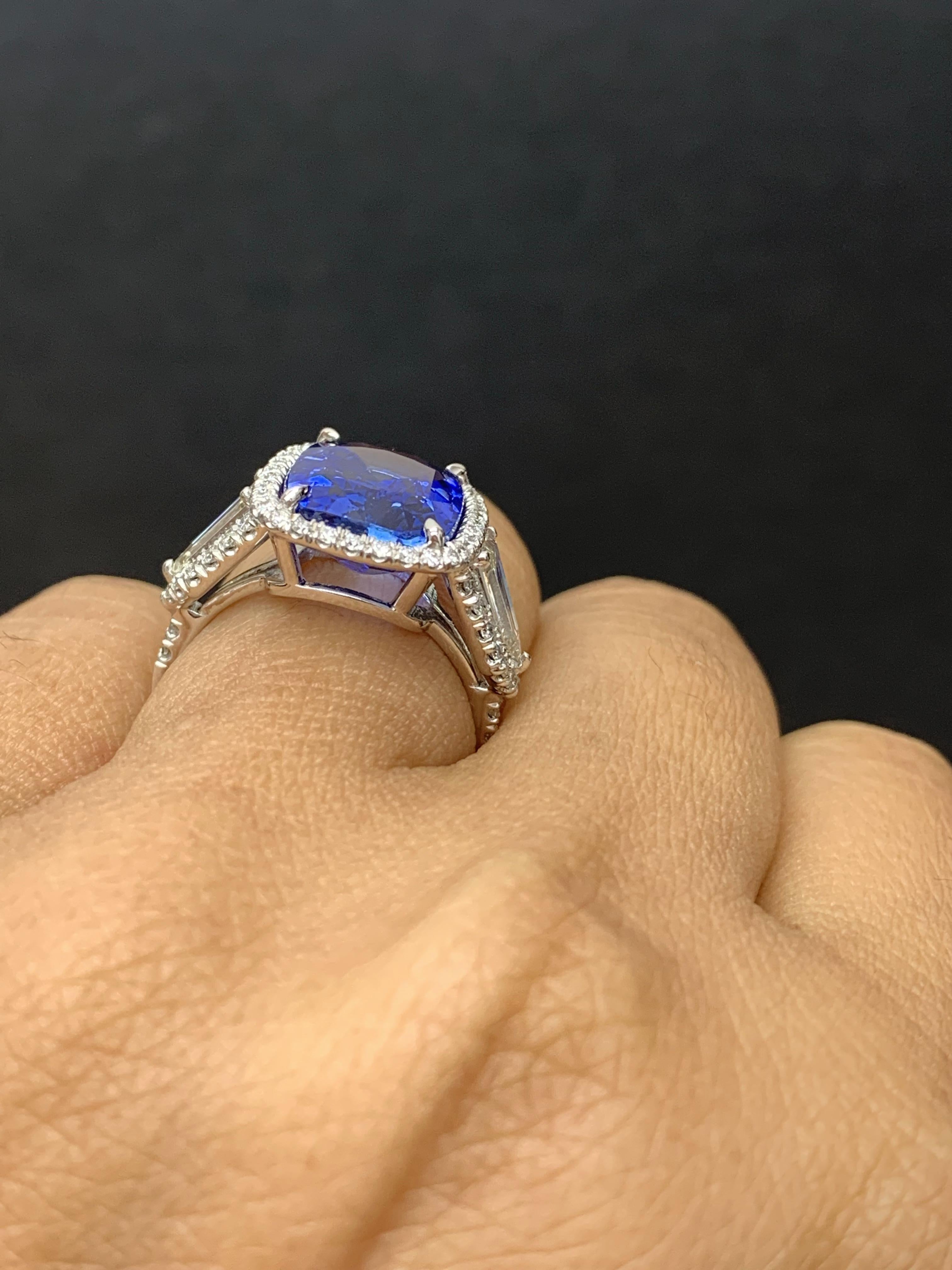 7.51 Carat Cushion Cut Sapphire and Diamond Engagement Ring in Platinum For Sale 10