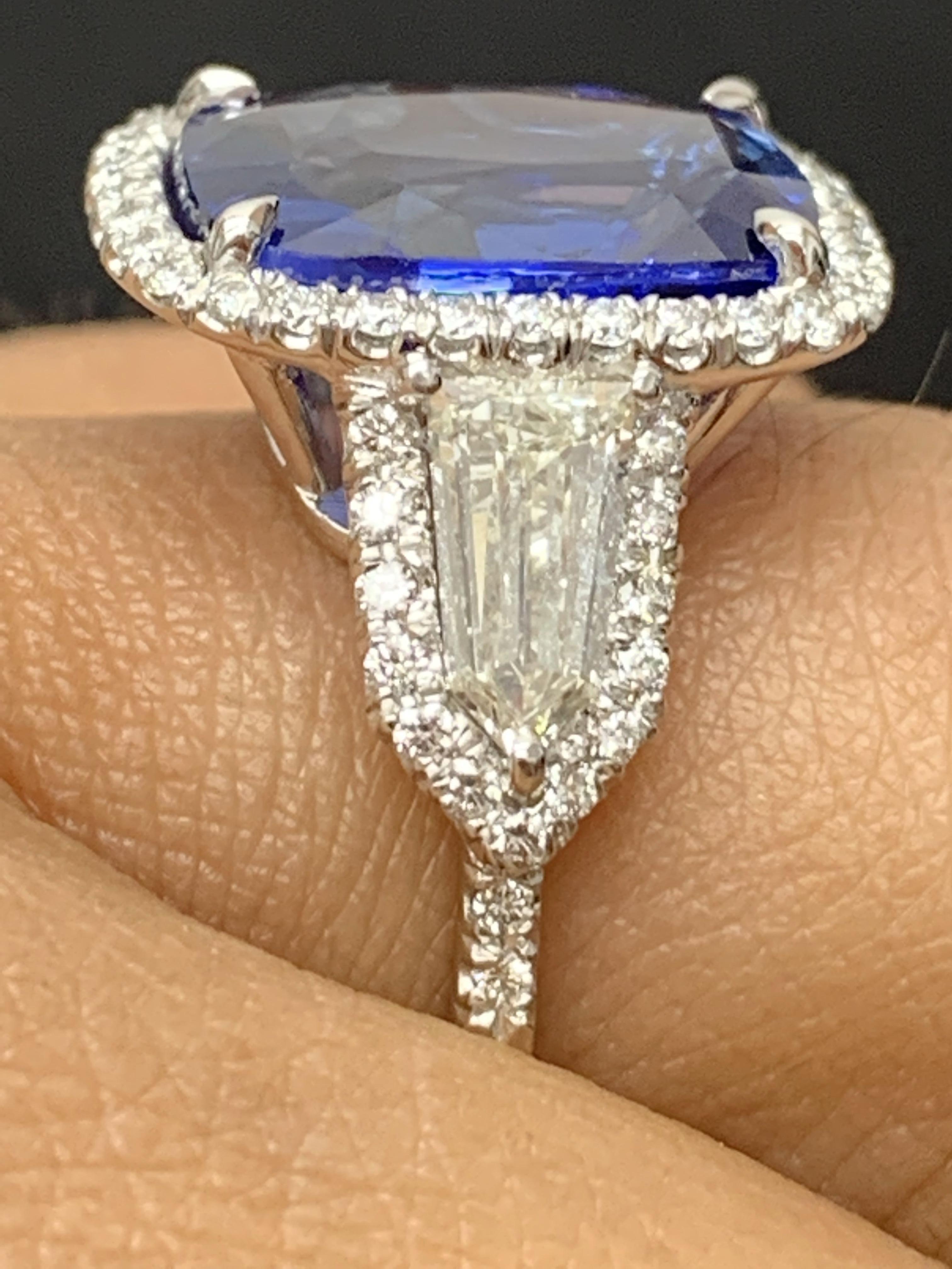 7.51 Carat Cushion Cut Sapphire and Diamond Engagement Ring in Platinum For Sale 12