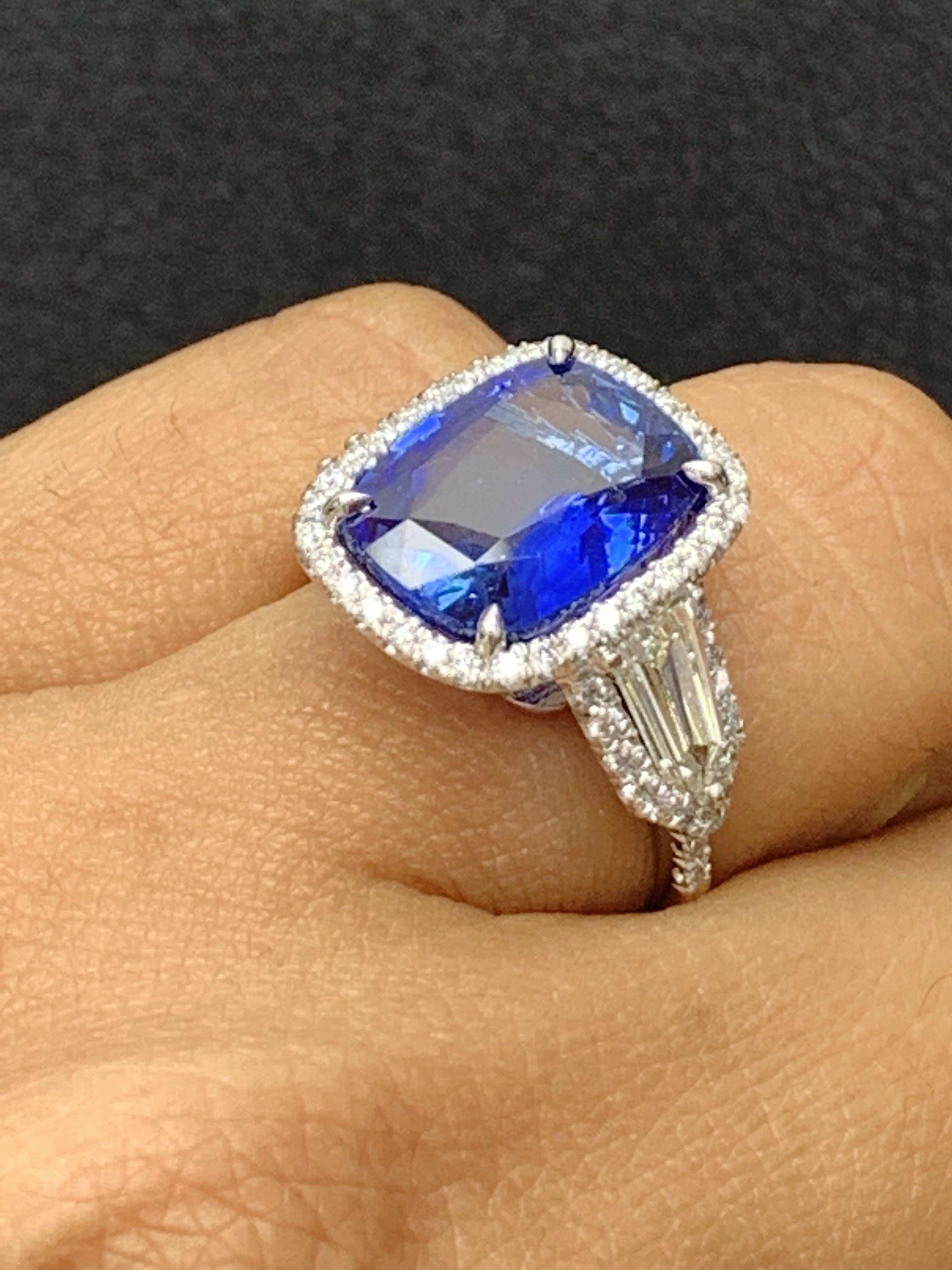7.51 Carat Cushion Cut Sapphire and Diamond Engagement Ring in Platinum For Sale 13
