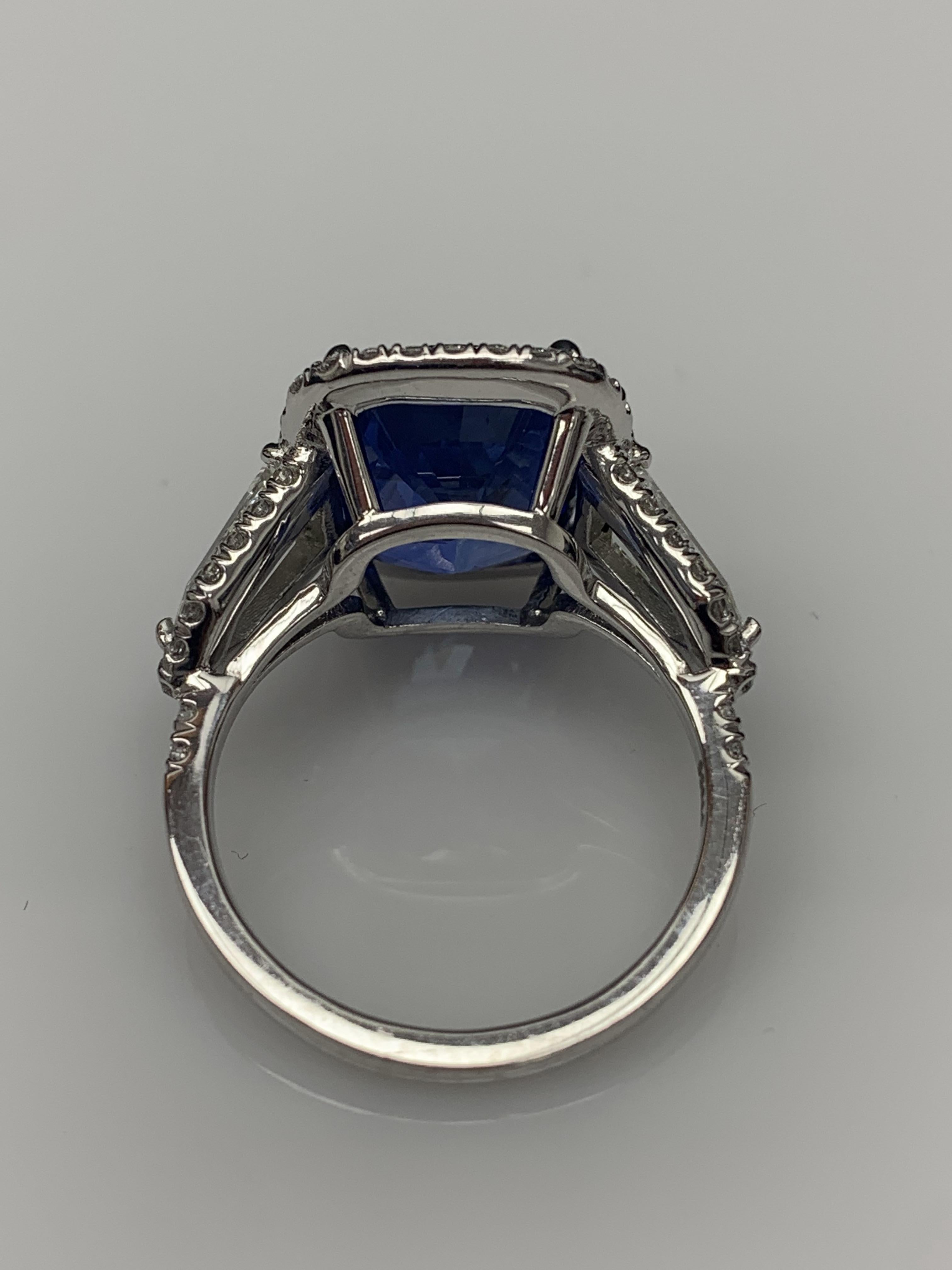 7.51 Carat Cushion Cut Sapphire and Diamond Engagement Ring in Platinum For Sale 3