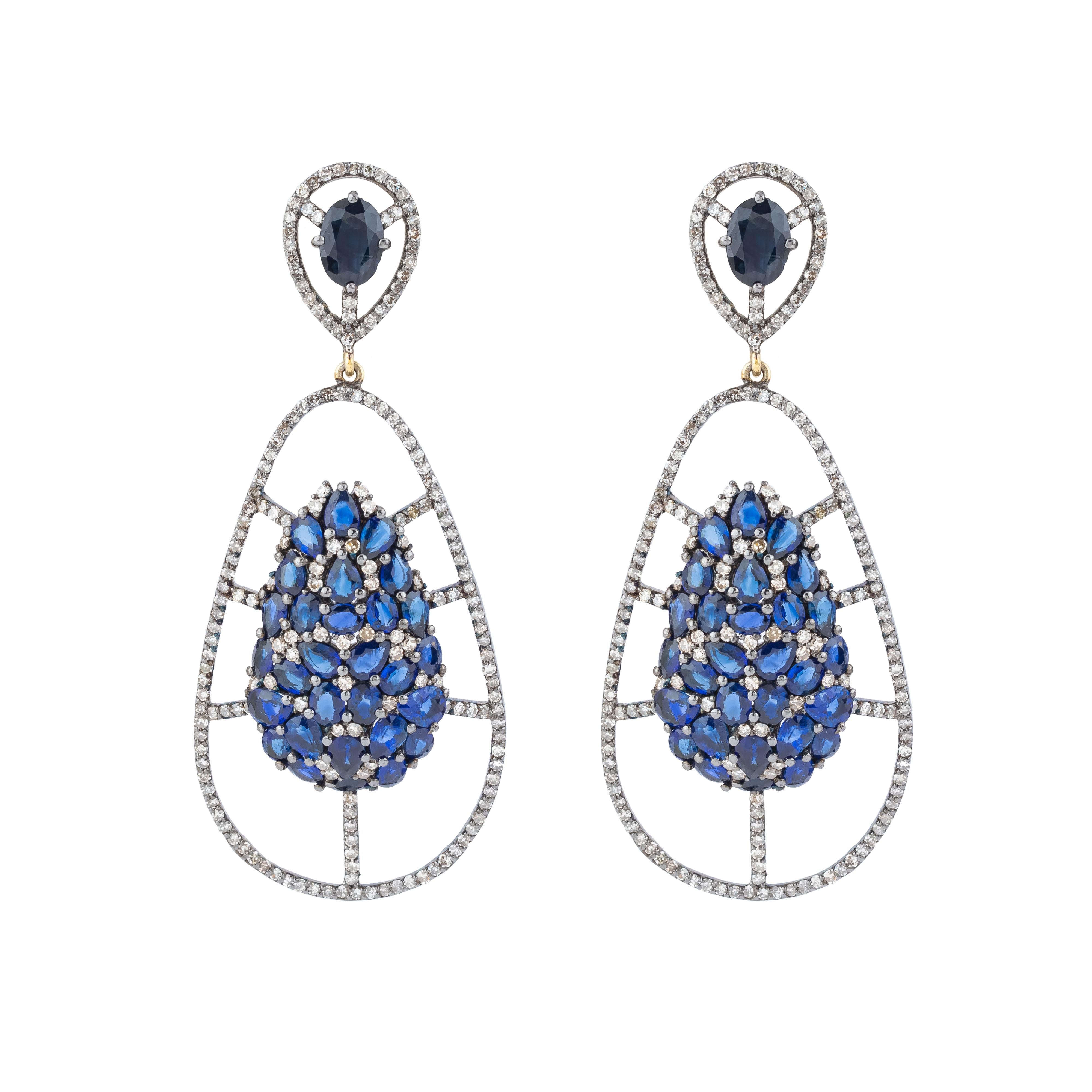 7.51 Carat Diamond and Sapphire Cocktail Earrings In New Condition For Sale In Jaipur, IN