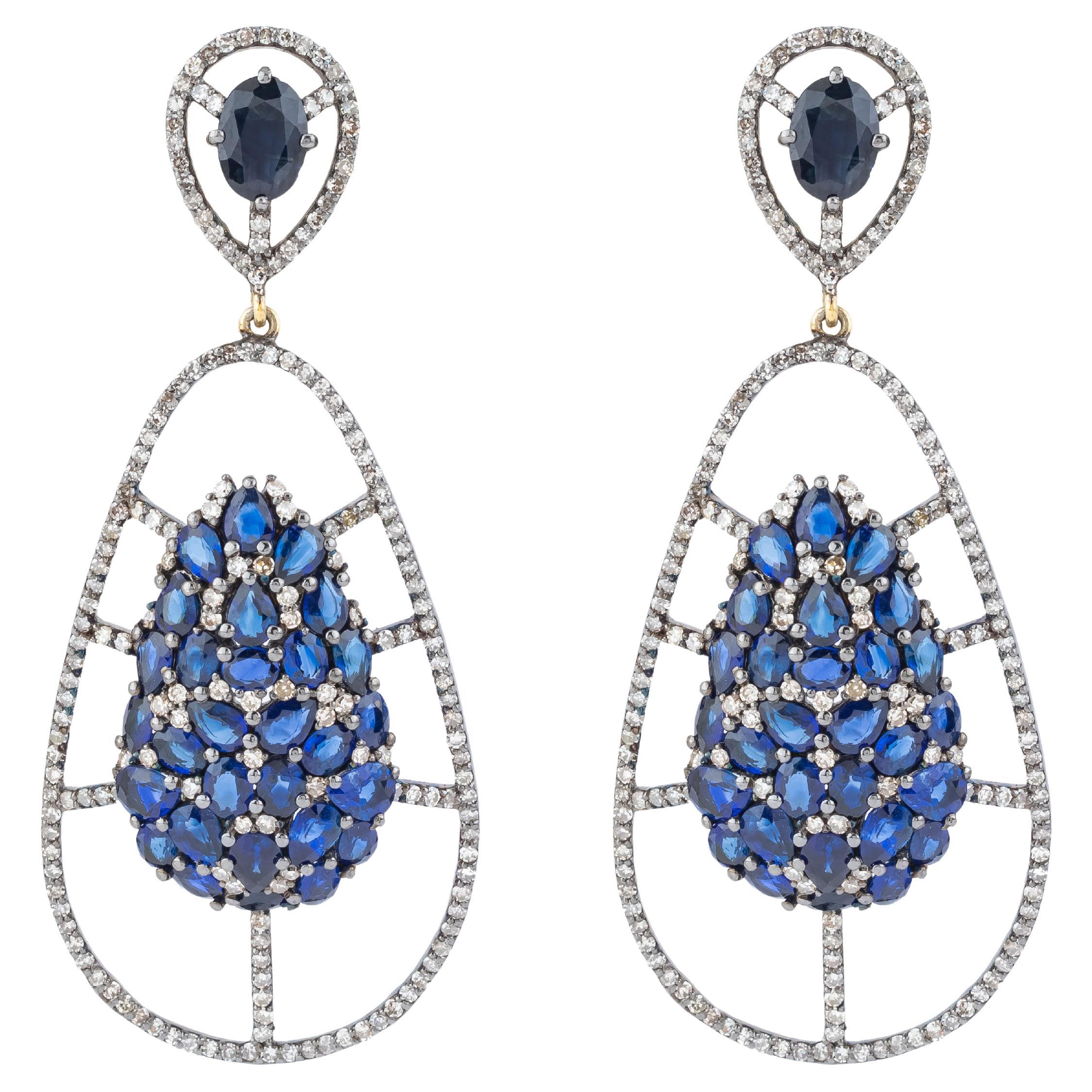 7.51 Carat Diamond and Sapphire Cocktail Earrings