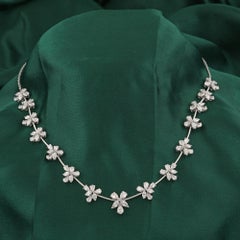 7.51 Carat Natural Pear Marquise Diamond Flower Cluster Necklace 18K White Gold