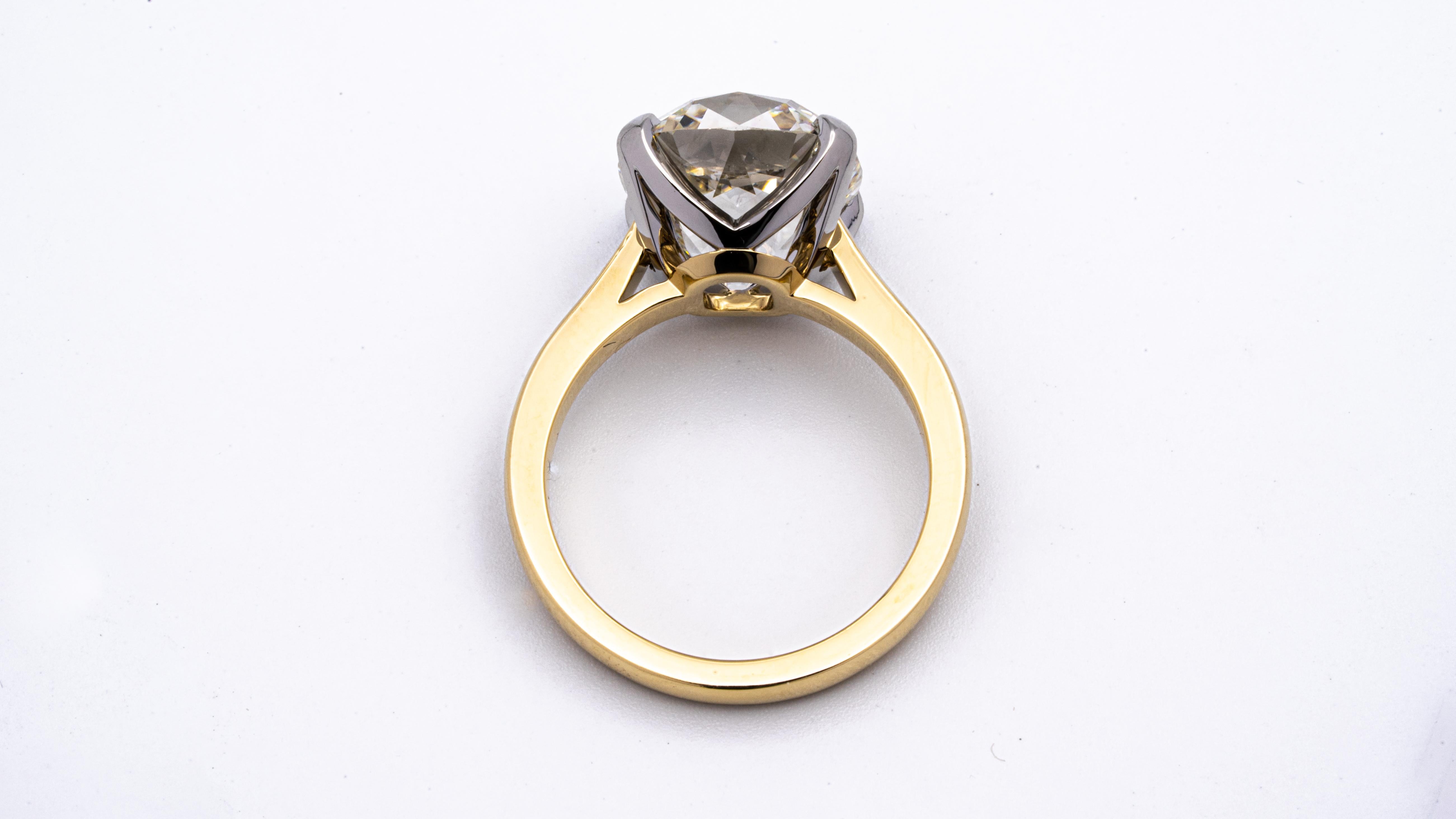 7.51 Carat Old Mine Cut Diamond Engagment Ring 18K Yellow Gold and Platinum AGS In New Condition In New York, NY