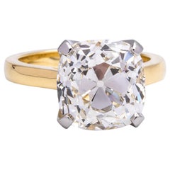 7.51 Carat Old Mine Cut Diamond Engagment Ring 18K Yellow Gold and Platinum AGS