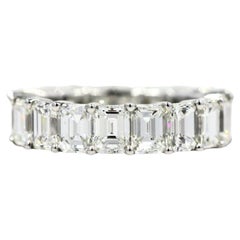 7.51 CT Emerald Cut Natural Diamond Eternity Band Engagement Ring 14K White Gold