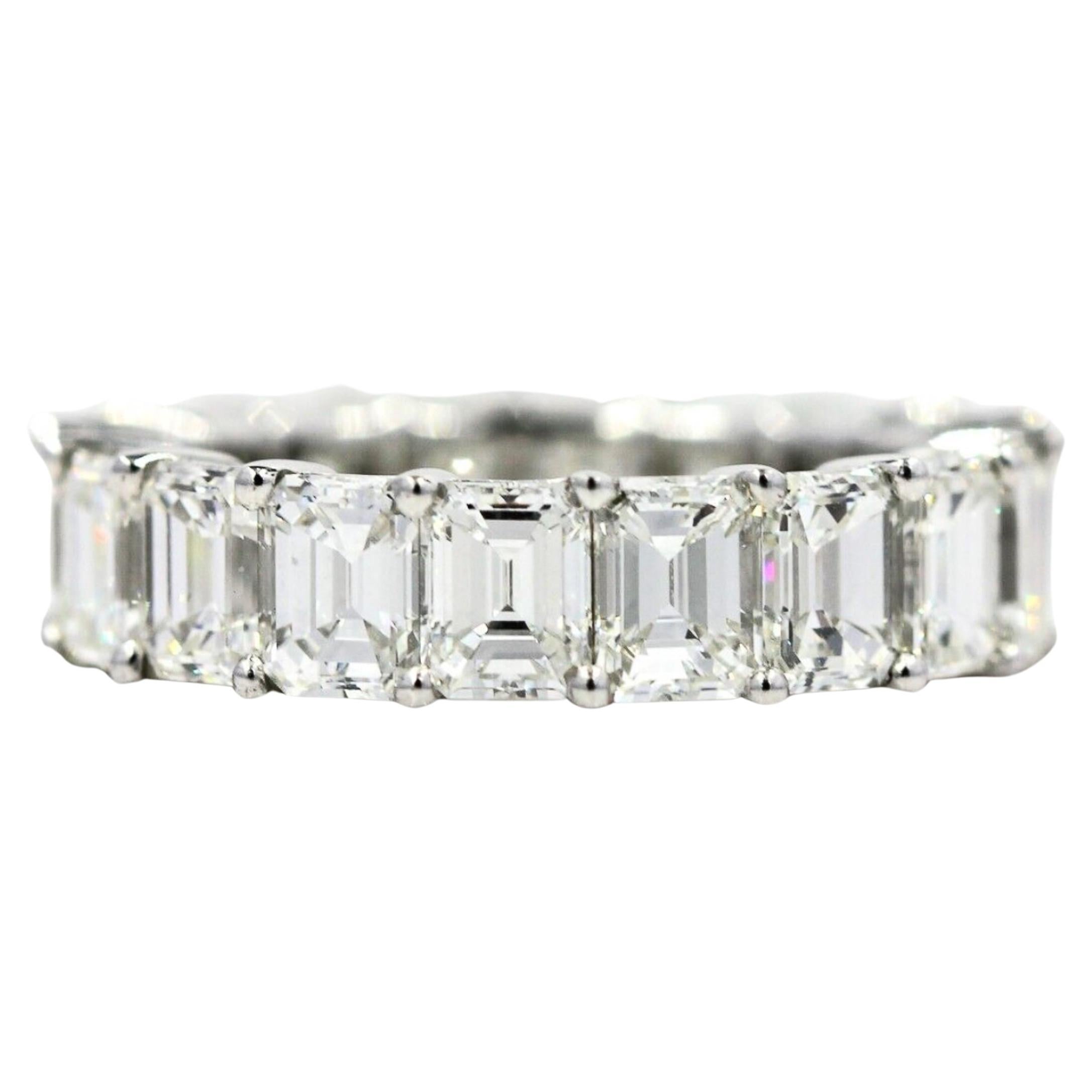 7.51 CT Emerald Cut Natural Diamond Eternity Band Engagement Ring 14K White Gold