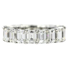 7.51 CT Emerald Cut Natural Diamond Eternity Band Engagement Ring 14K White Gold