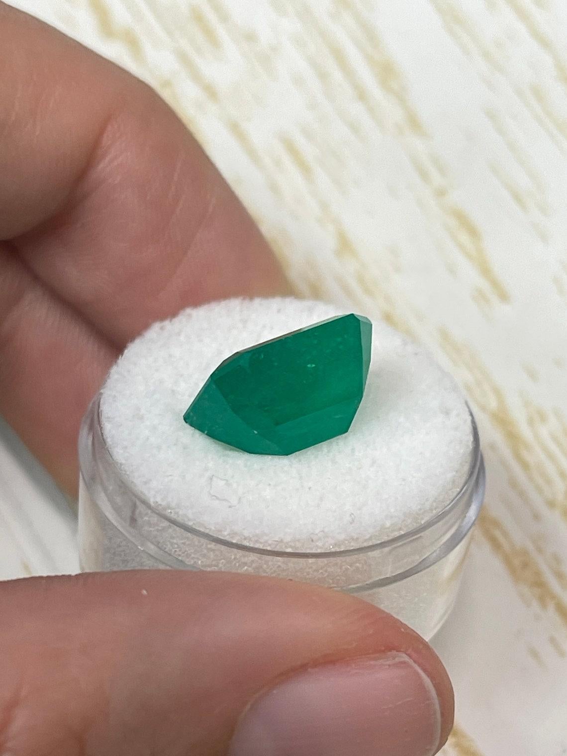 Women's or Men's 7.51ct Deep Forest Green Emerald Cut Colombian Gem 13.5x11 Genuine May For Sale