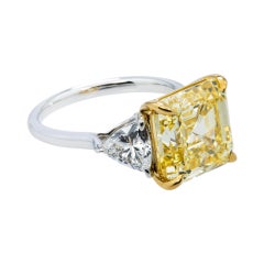 7.52 Carat Asscher Statement Fancy Yellow Rare Fancy-Color  Diamond Ring