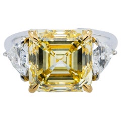 7.52 Carat Asscher Statement Fancy Yellow Rare Fancy-Color  Diamond Ring
