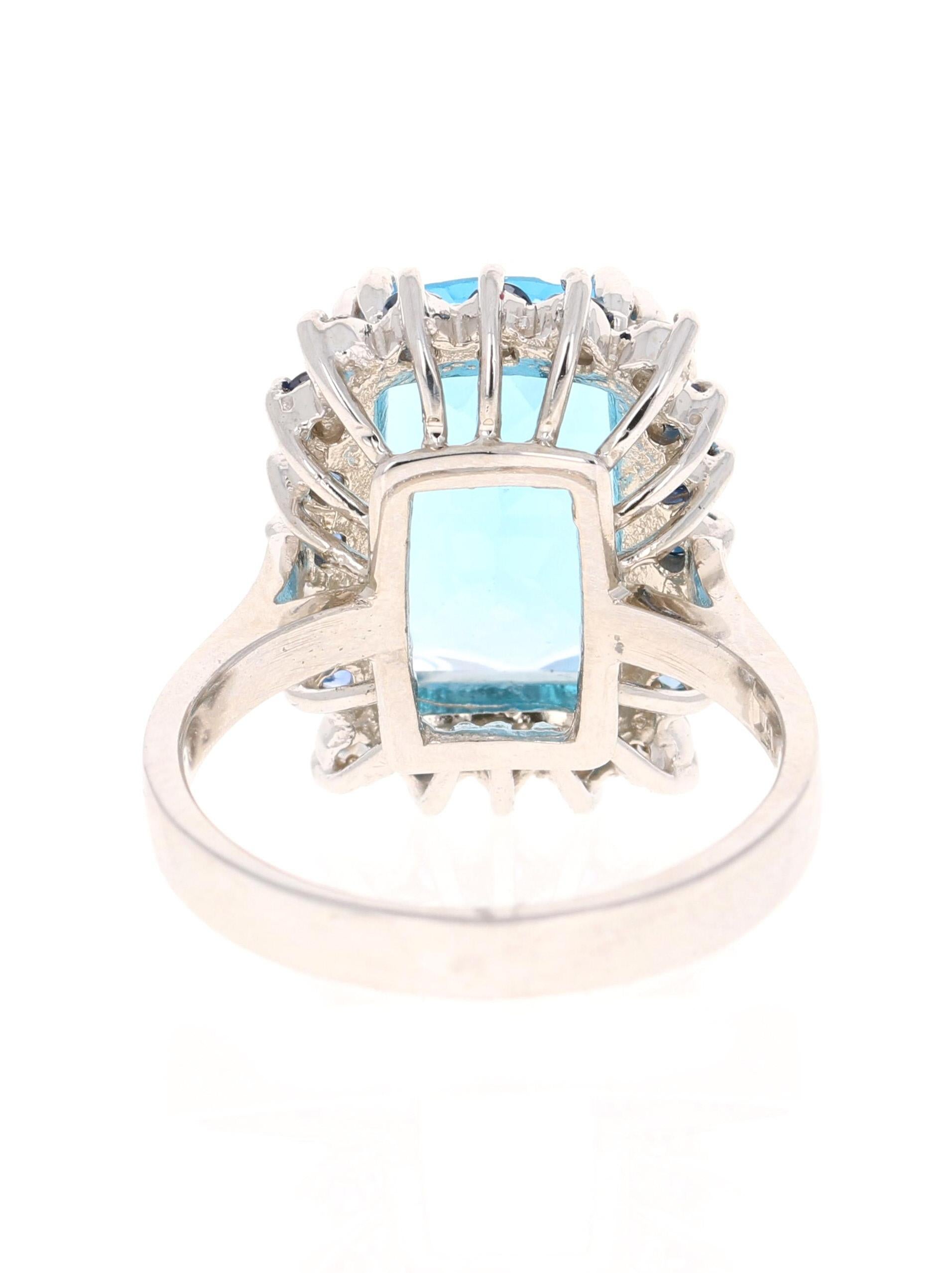 7.52 Karat Blauer Topas Saphir Diamant 14 Karat Weißgold Ring (Ovalschliff) im Angebot