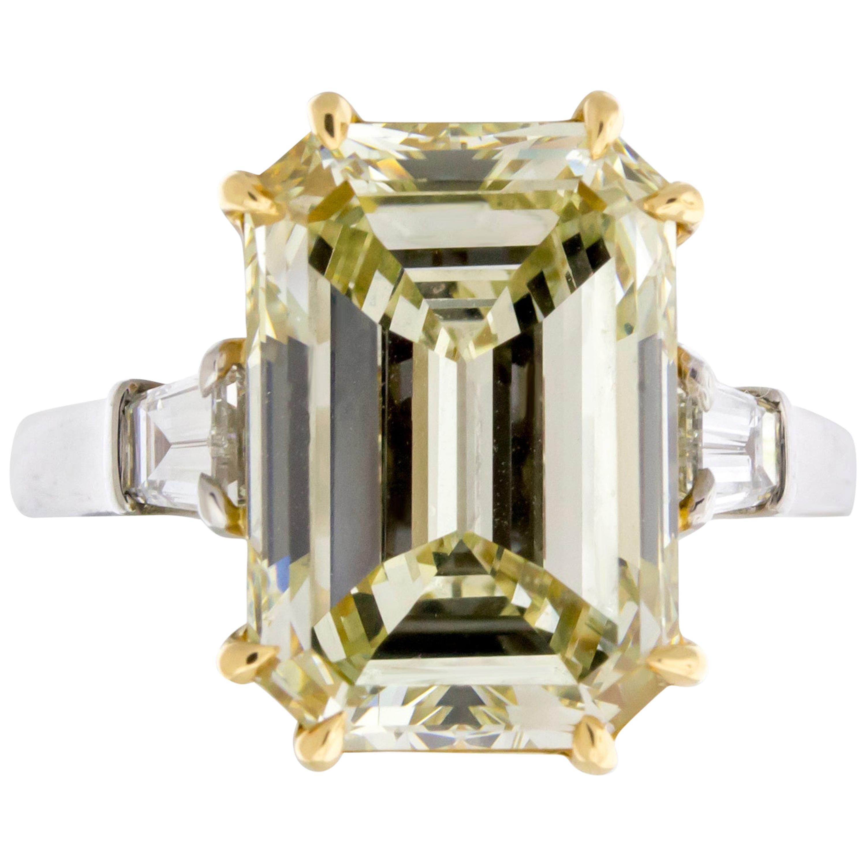 7.52 Carat Fancy Light Yellow GIA Certified Emerald Cut Diamond Engagement Ring