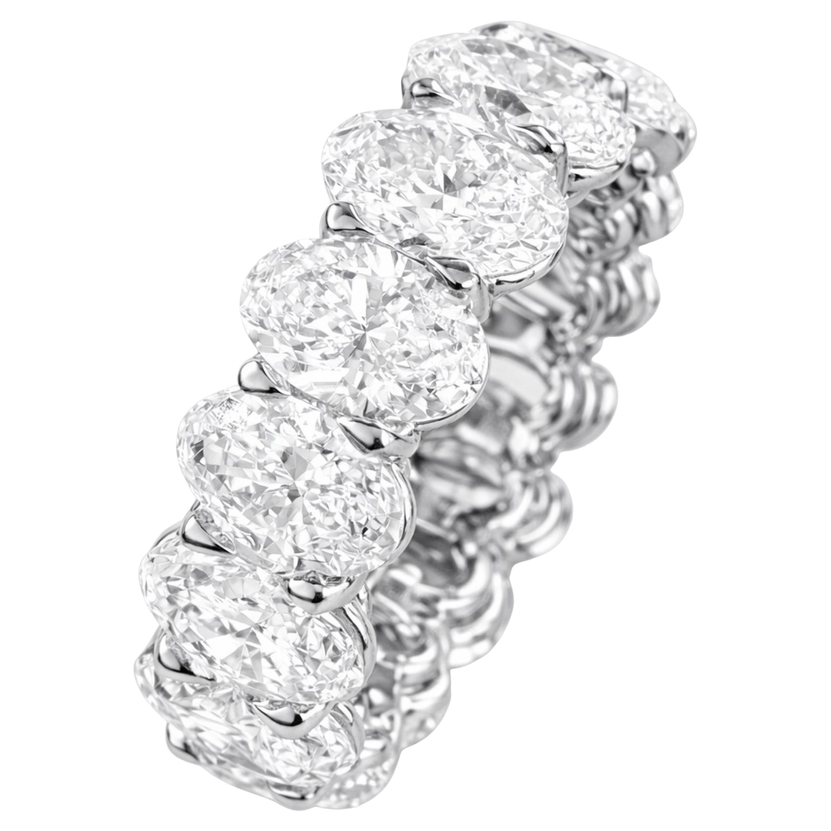 7.52 Carat GIA Certified Oval Diamond Eternity Ring, D–F Color, VS Clarity For Sale