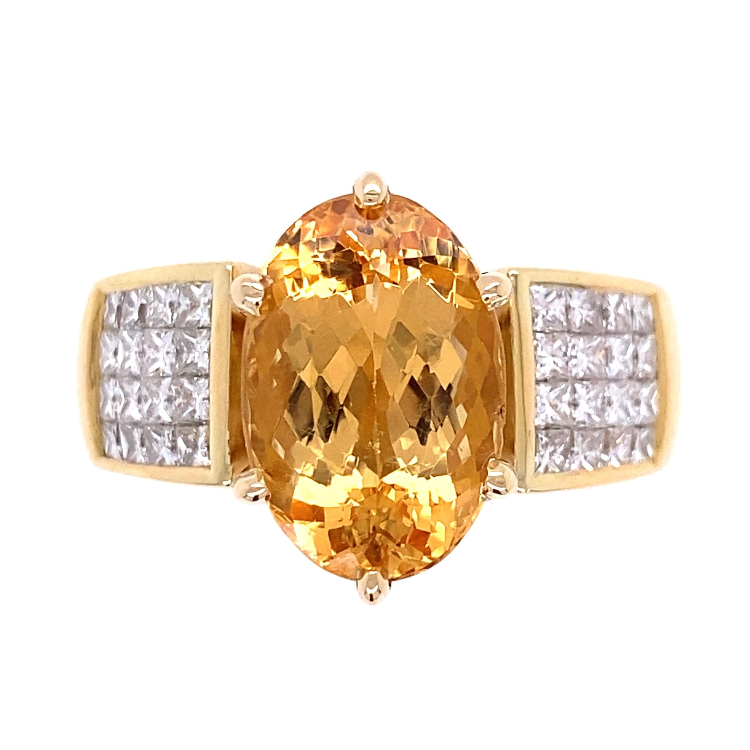 7.52 Karat Imperial Topas und Diamant Gold Cocktail-Ring Estate Fine Jewelry (Moderne) im Angebot