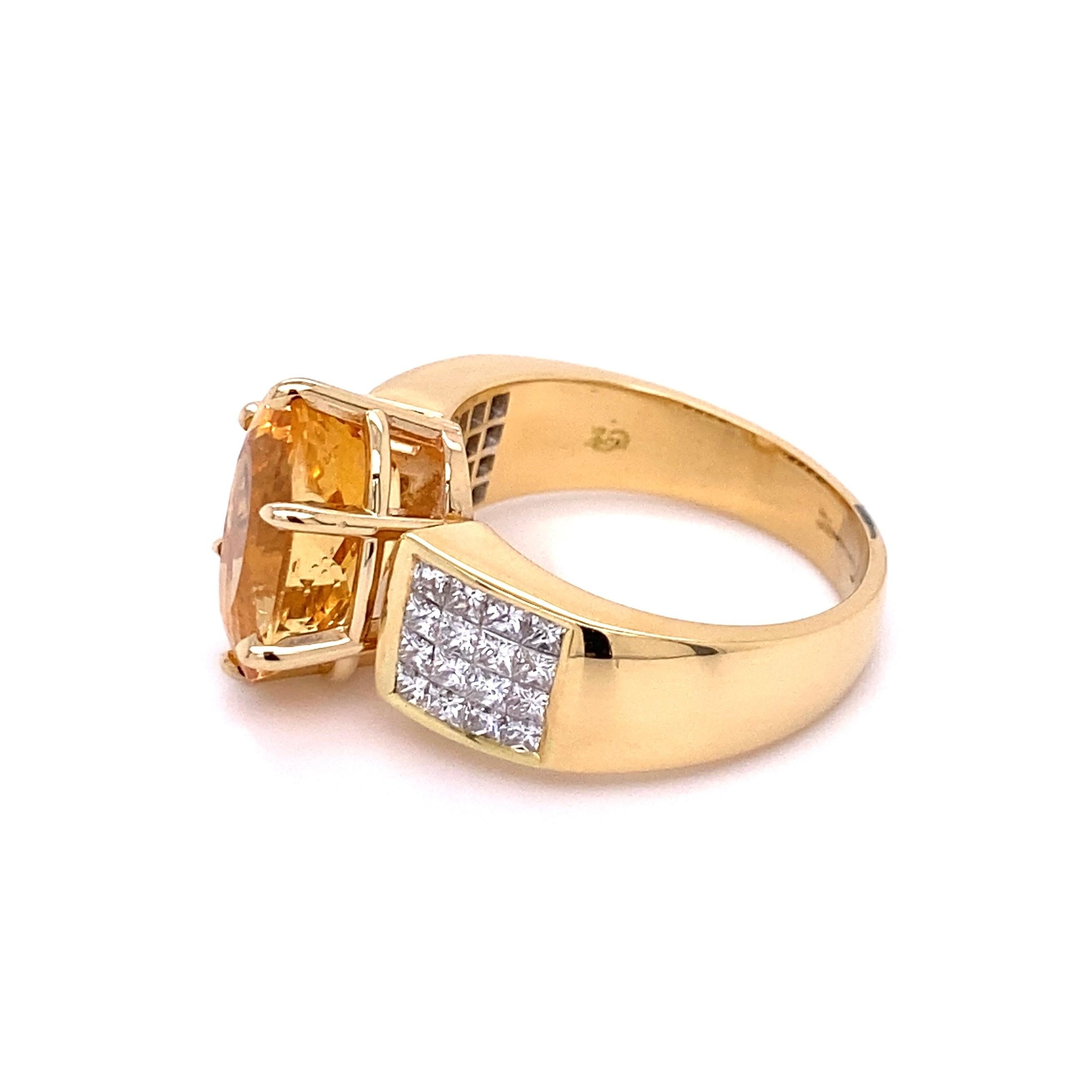 Modern 7.52 Carat Imperial Topaz and Diamond Gold Cocktail Ring Estate Fine Jewelry For Sale
