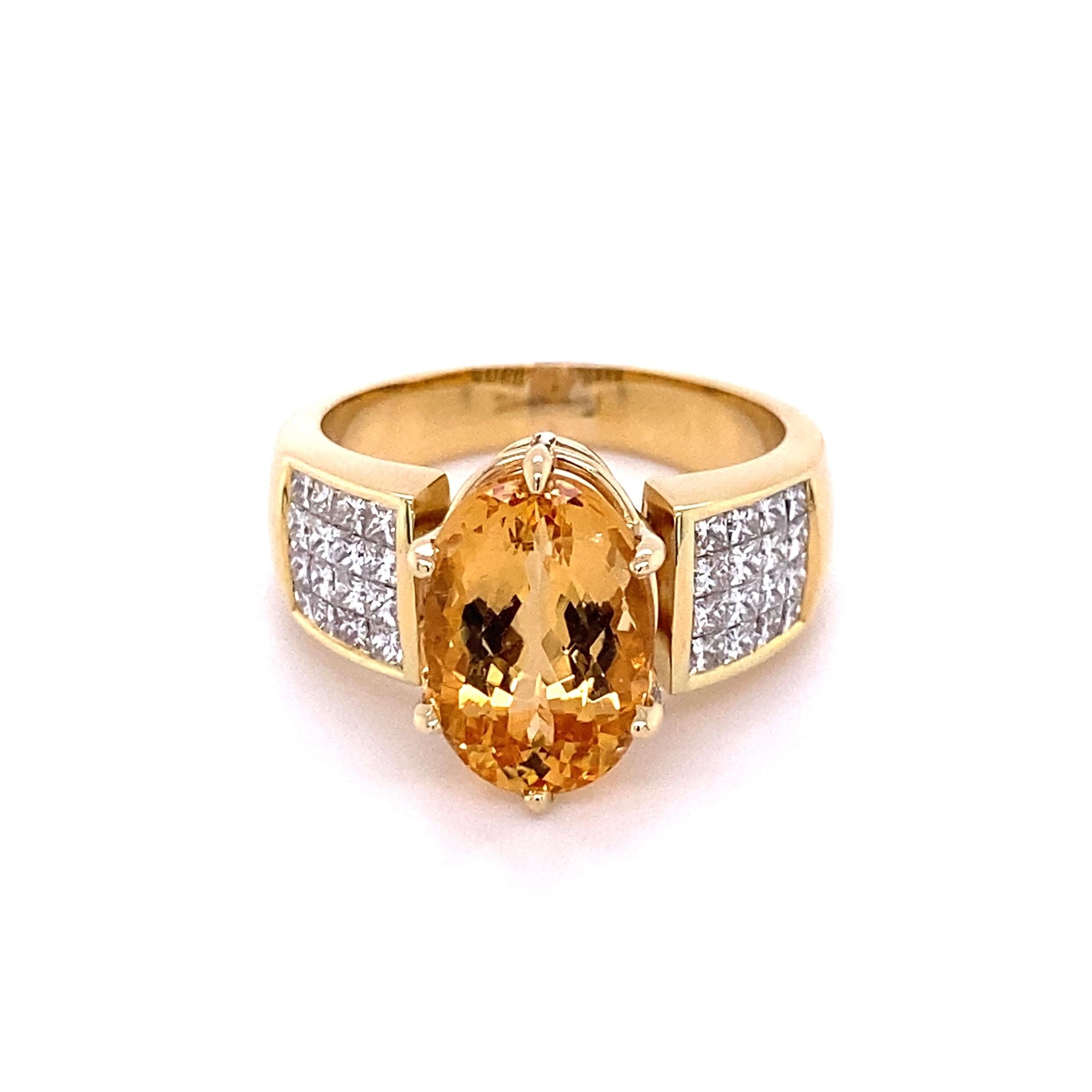 Mixed Cut 7.52 Carat Imperial Topaz and Diamond Gold Cocktail Ring Estate Fine Jewelry For Sale